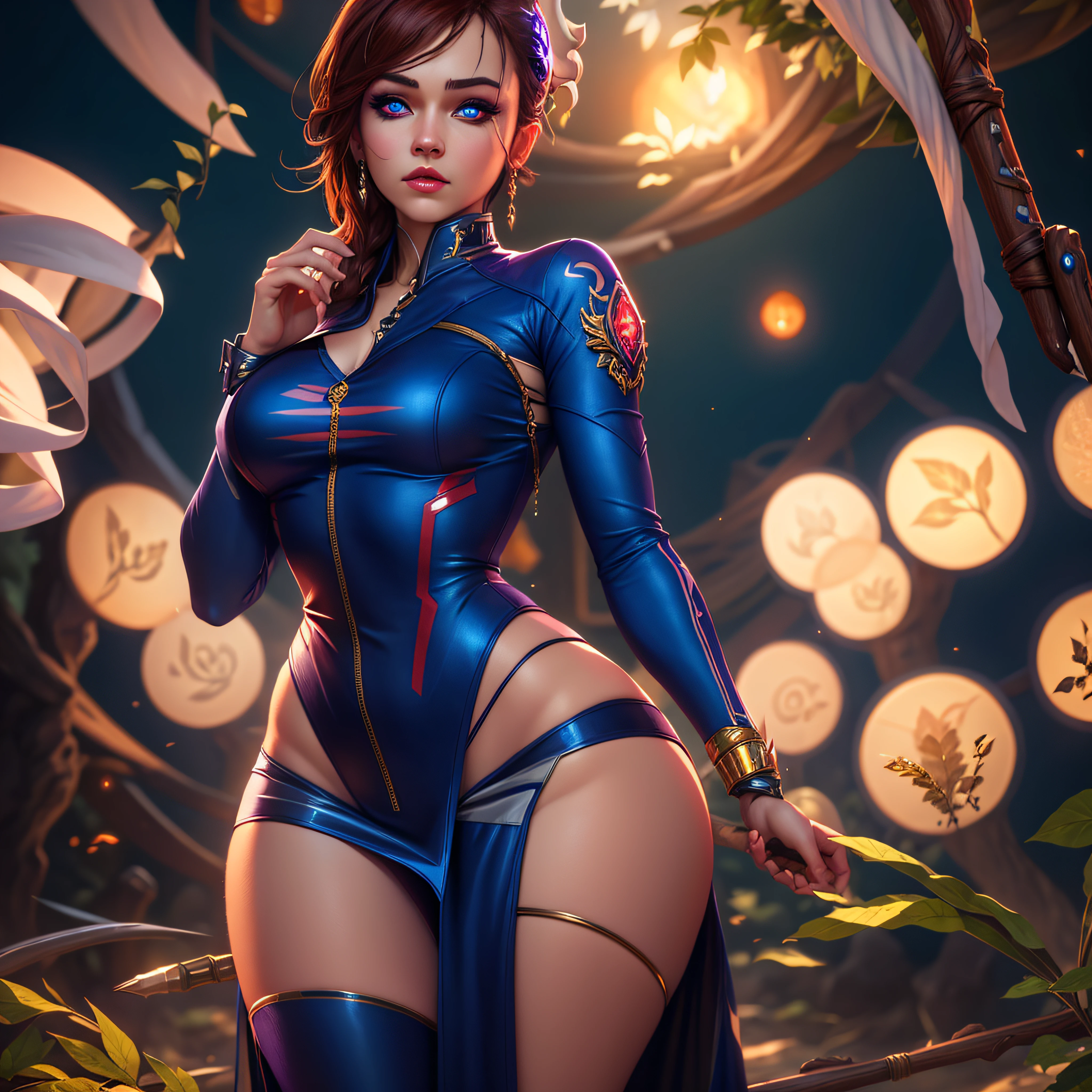 ((masterpiece,best quality)),wallpaper,HDR,high-definition,[[[[Intricate Details]]]],cinematic,photorealistic,1girl, curvy, Draenei, tail, horns, glowing eyes,  tabard, wizard staff, fight, battlefield background, (cute irate face:0.7), dynamic pose, cast Frostbolt