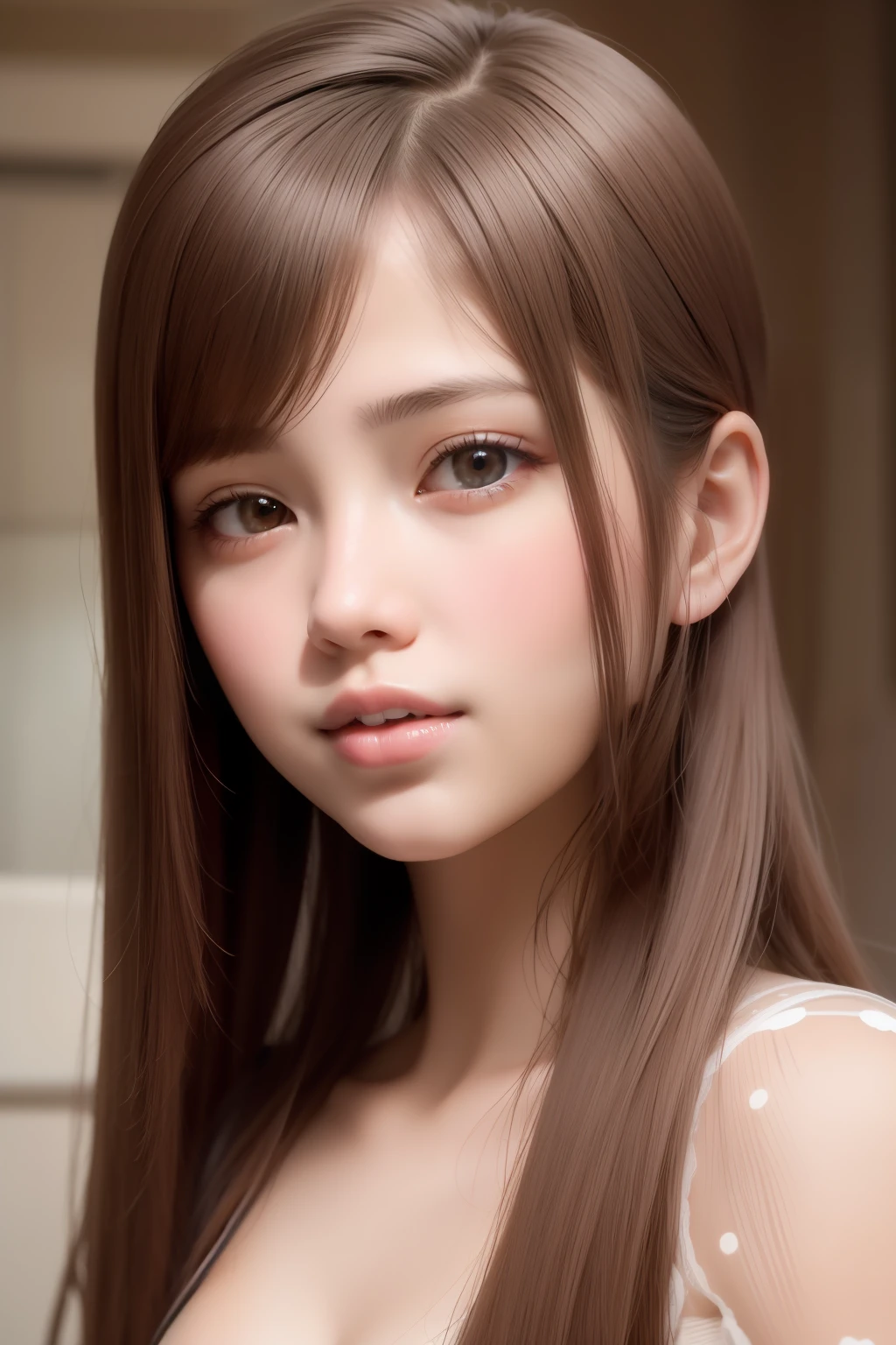 Beautiful Brown Hair Neat Japan Long Hair Skirt Real Eight Head Body 1 Person Best Quality Realistic Skin Very Cute Girl Fair Skin Incredibly Cute Face Small Face Neat and Clean Clothes Facing Straight Straight 8K High Resolution Glossy Skin Firmness Sunny Beautiful Girl with Good Style Smile