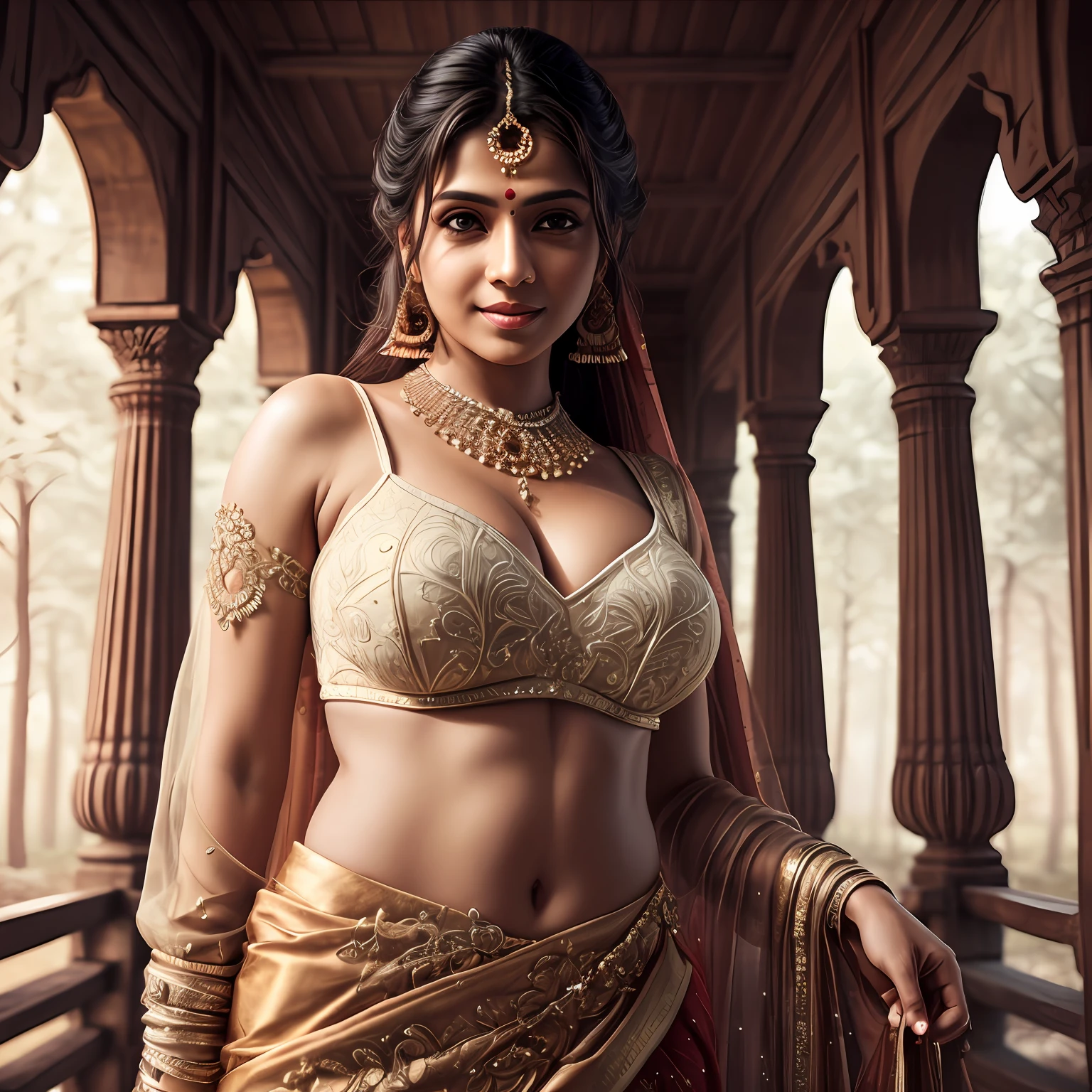 Intricately detailed Full body, professional photograph, of (seductive indian female), see through cloths, busty breasts, smiling face, sexy look, winter forest, white skin texture, 24mm, 8k textures, soft cinematic light, RAW photo, photorealism, photorealistic, intricate, elegant, highly detailed, sharp focus, ((((cinematic look)))), soothing tones, insane details, intricate details, hyperdetailed, low contrast, soft cinematic light, bright colors, exposure blend, hdr, faded --auto