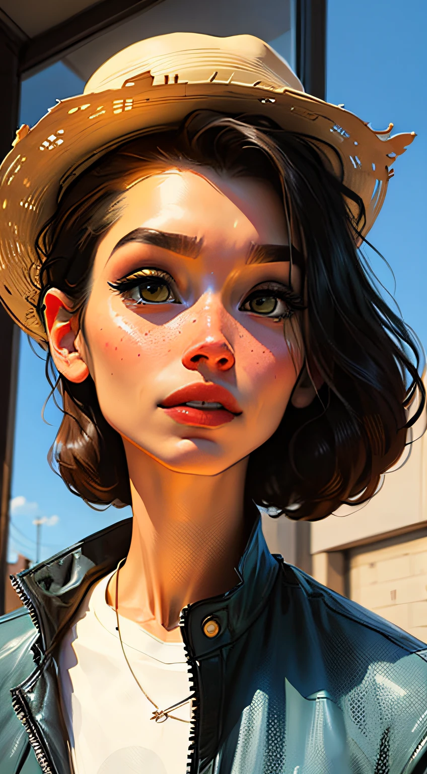 a close up of a person with a hat and a woman with a hat, phil noto comicbook cover art, vertigo comic, martin ansin, twoface, martin ansin artwork portrait, fantasy pop art, beeple and jean giraud, vertigo comics, lee bermejo and darwyn cooke, phil noto comic art, by Dave Arredondo --auto