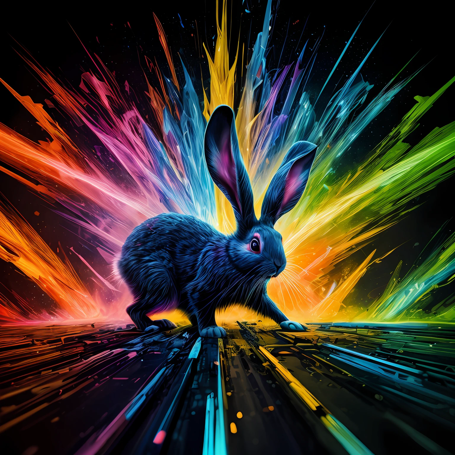 technicolor, vibrant, Chemical rabbit, radioactive glow, Biohazard, abstract art by Petros Afshar, oversaturated