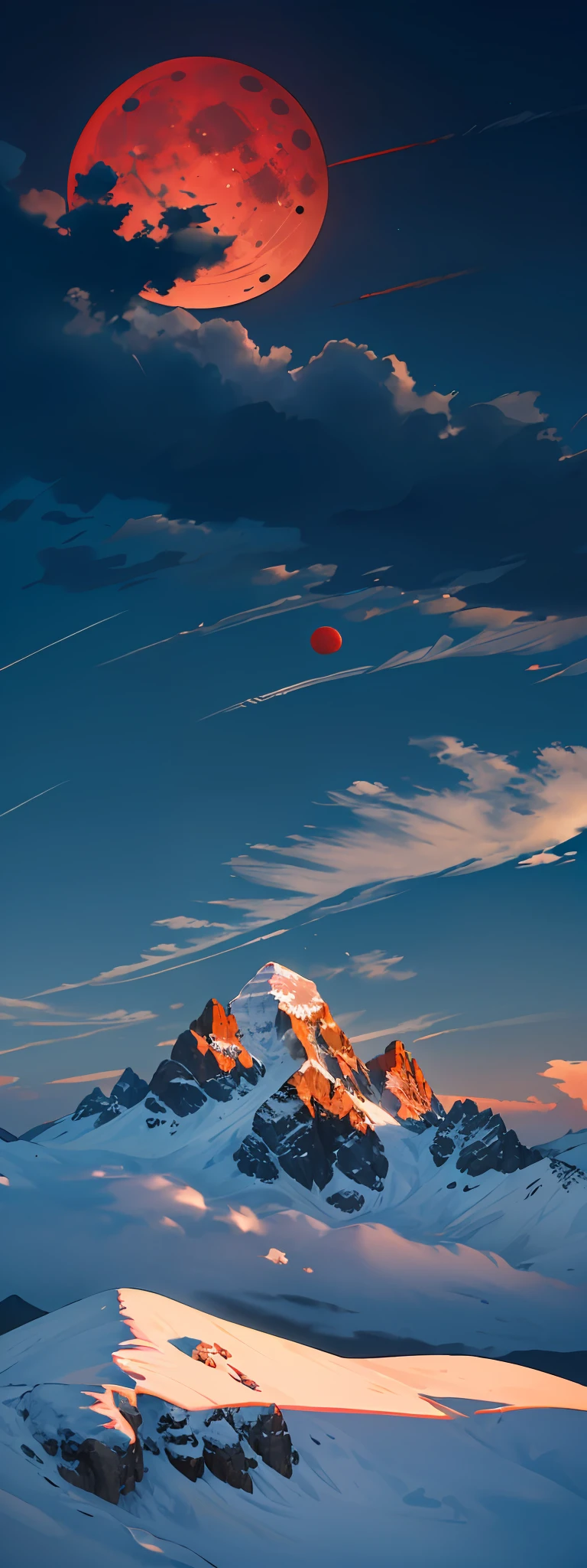 Morning sky, mountain, blood moon, ultra hd