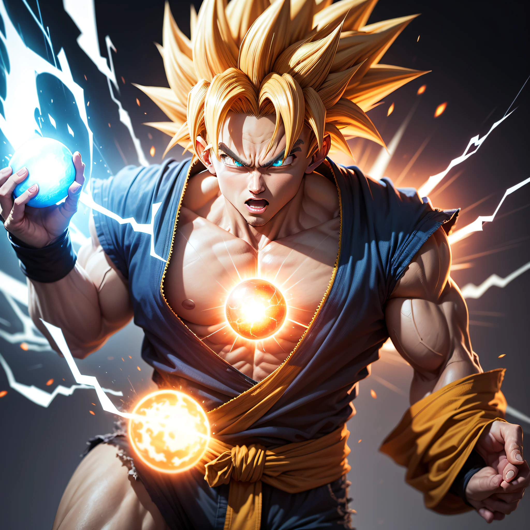 A closeup of a person with a very large body and a very large body, Ultra Instinct, an epic anime of an energy man, throwing a ball of energy at his enemy, 4K manga wallpaper, Super Saiyan Blue, Anime Wallaper, 4K anime wallpaper, 4K anime wallpaper,  4K anime wallpaper, Dragon Ball character, highly detailed portrait of Goku, human Goku, Goku Super Saiyan --auto