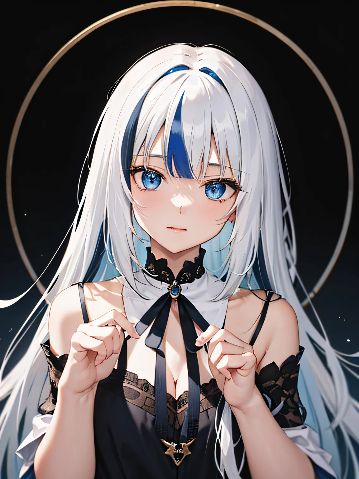 (masterpiece, best quality), intricate details,
1girl, gawr gura, white hair, blue streaked hair, blue eyes,
tsurime,