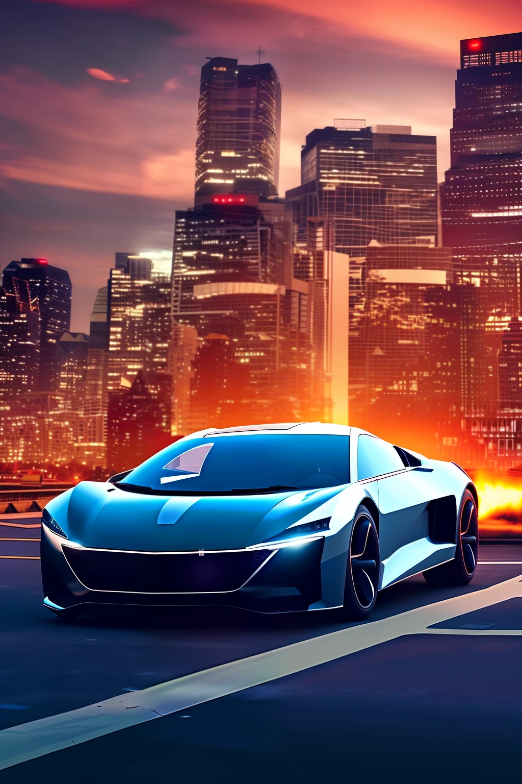 (High quality masterpiece) Futuristic car in a futuristic city