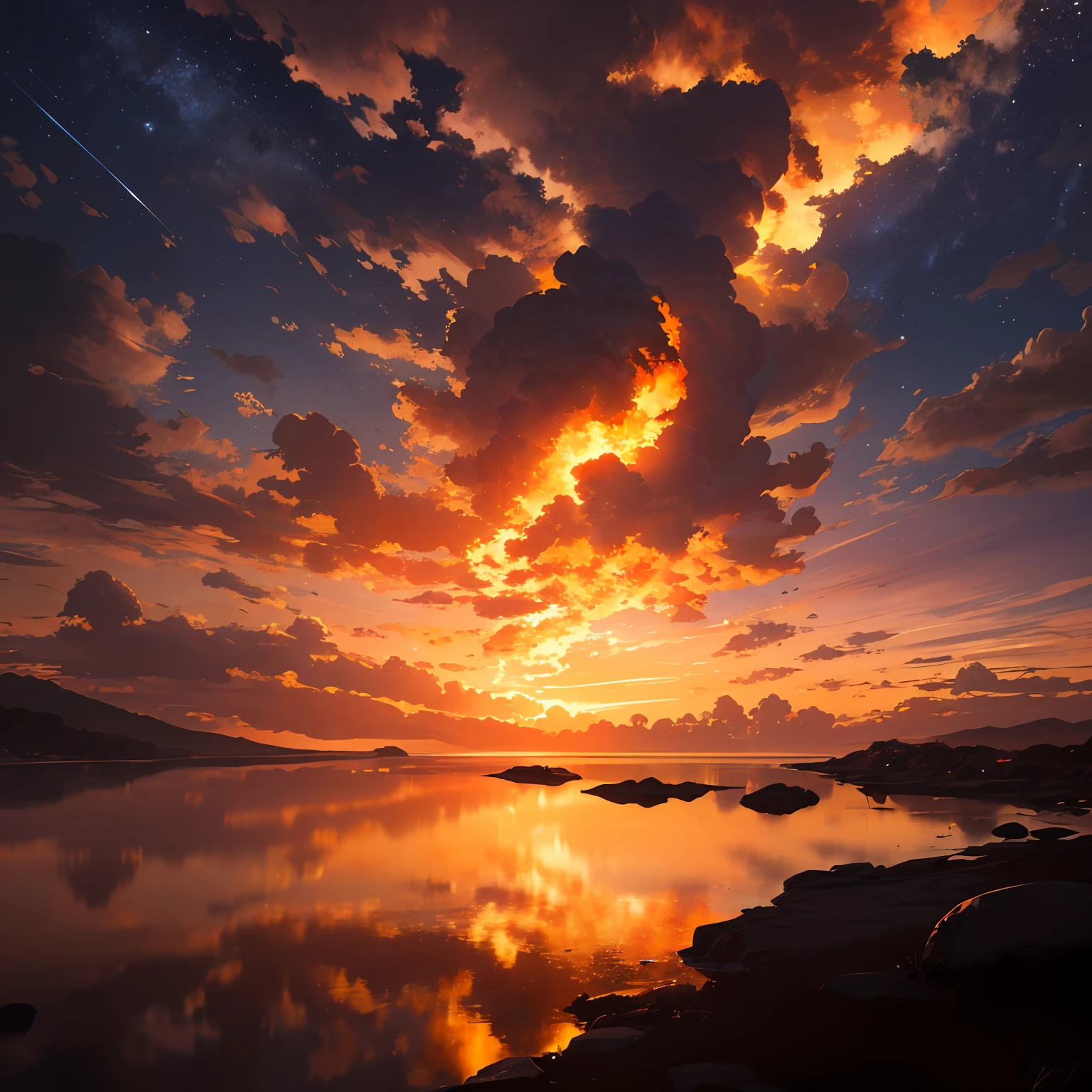 Extremely far-reaching, sunset like flames