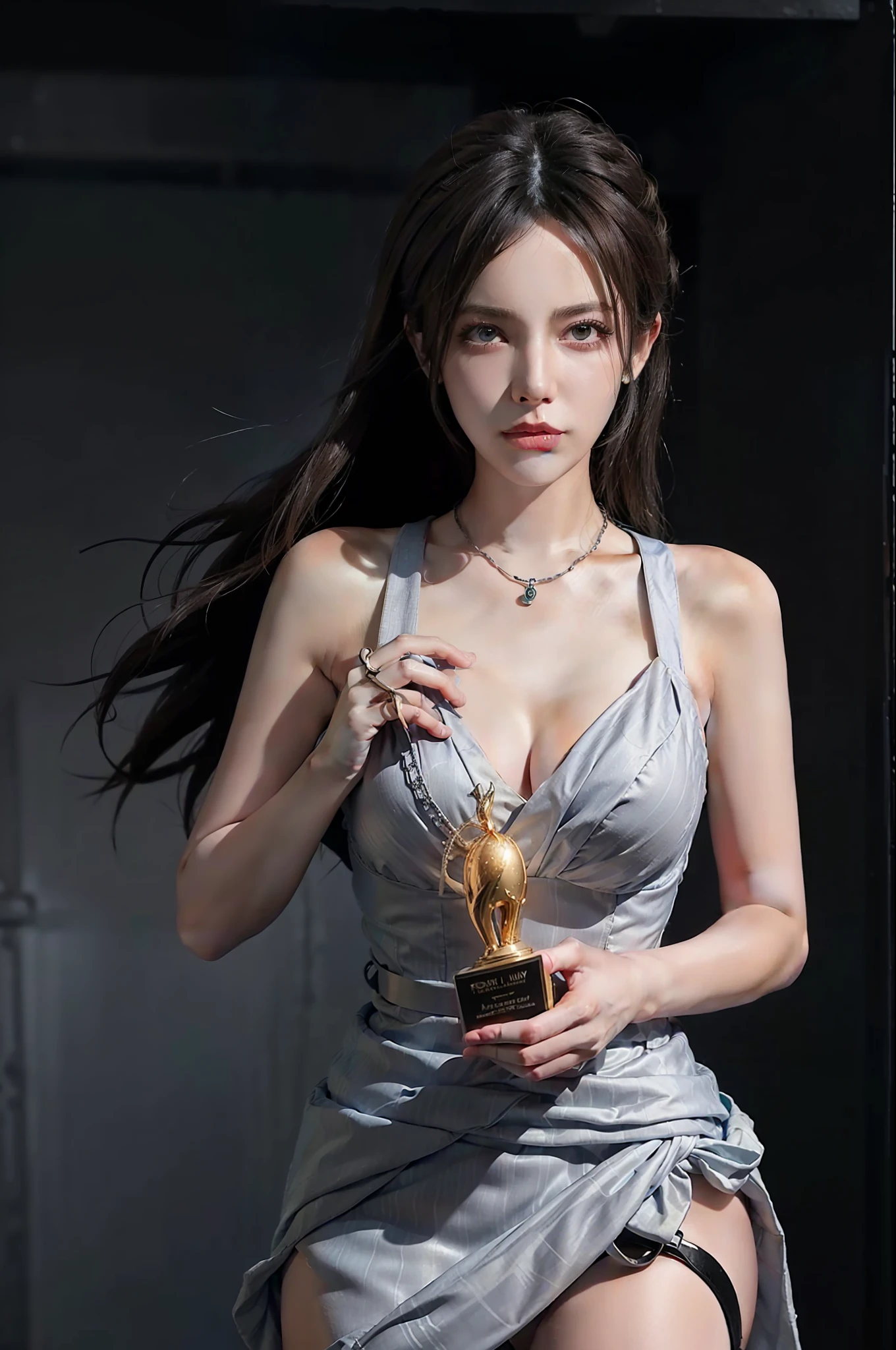 Fantasy Art, Dynamic Lighting, 1.1) , Poster, Volume Lighting, Sexy High Split Dress with Very Detailed Face, 4K, Award-Winning, 1 Girl, Under the Light, Fat Buttocks, Understated, Windy (Official: 1.4), Long Hair, Grey Hair, Ultra HD, 4K, Perfect Pose,