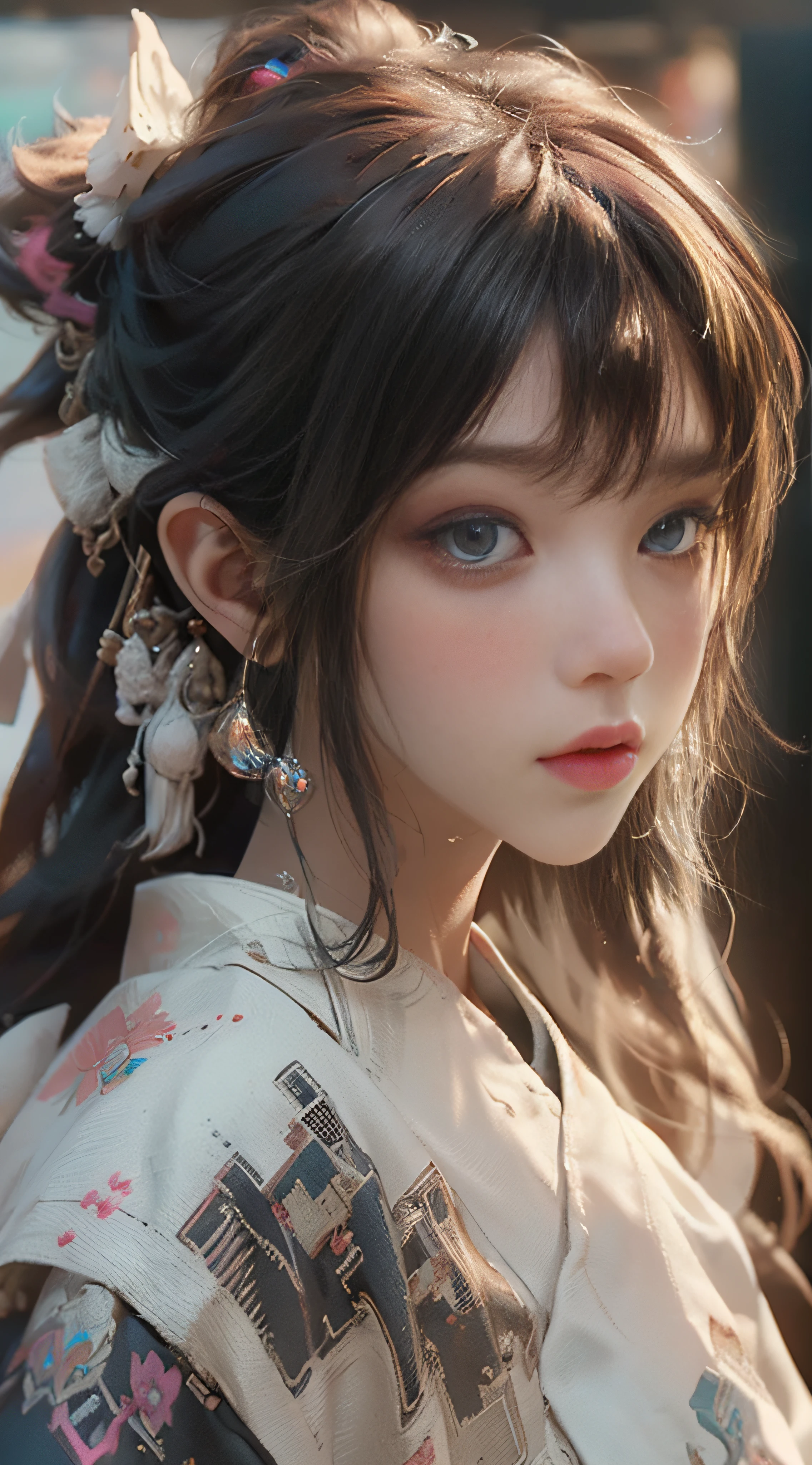 ((best best quality)), ((MasterPiece)), (Detail:1.4), 3D, A beautiful cyberpunk female image,HDR（high dynamic range）,RayTrace,nvidia rtx,The ultra-Resolution,Unreal 5,Subsurface scattering、pbr texturing、postprocessing、Anisotropic Filtering、depth offield、Maximum Clarity and Clarity、Many-Layer Textures、Albedo and Specular map、Surface coloring、Mitsu-Accurate simulation of material interactions、Perfect Scale、octanerendering、Two-colored light、large aperture、low ISO、white balance、Rule of Thirds、8K RAW、beautiful bright pupils，flowing robe，Fine pupils，Detailed face and eyes，Long Lashes，Blushlush，voluminous hair，Tender red lips