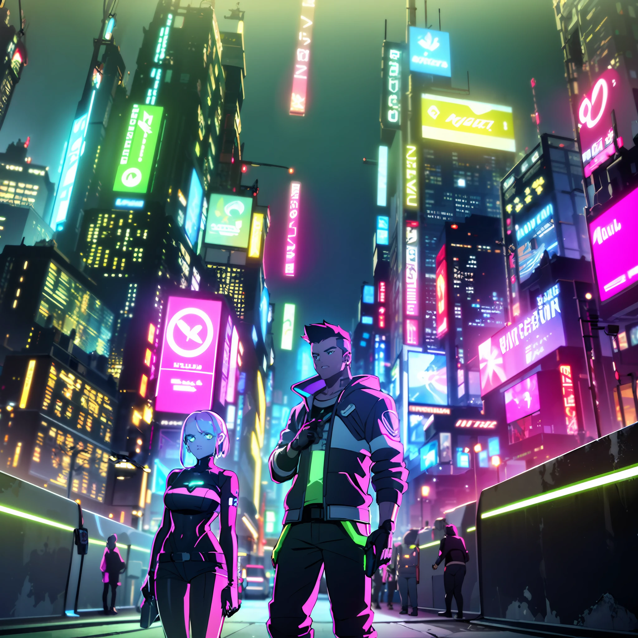 (masterpiece, detailed, high resolution:1.4), cyberpunk, cyberpunk 2077, cyberpunk night city cyberpunk background, metal cybernetic silver hand in the foreground in the frame, green and blue glitch effect around the hand, purple-pink neon glow, Lucy