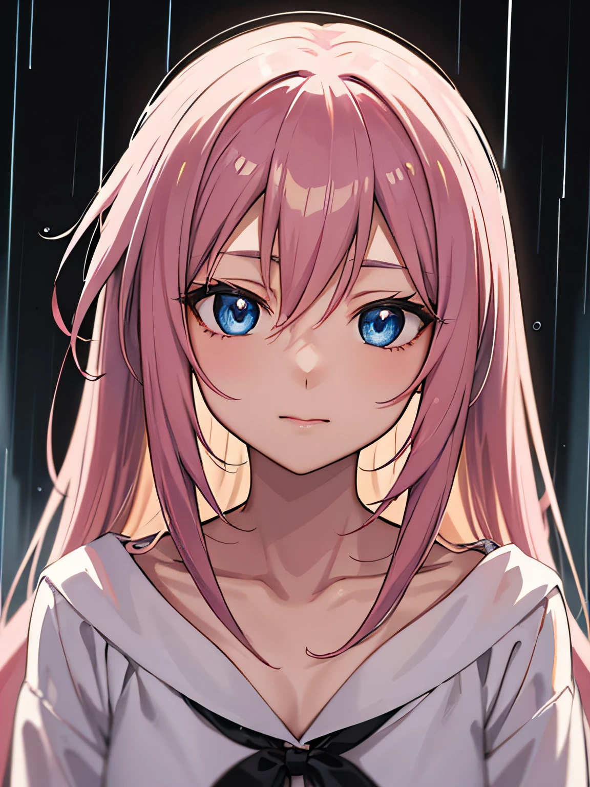 Anime girl with pink hair and blue eyes in the rain, anime style 4 K, anime art wallpaper 4 K, anime art wallpaper 4k, anime art wallpaper 8 k, anime wallpaper 4 k, anime wallpaper 4k, beautiful anime portrait, anime style portrait, digital anime art, 4k anime wallpaper, digital art Ilya Kuvhinov, portrait anime girl