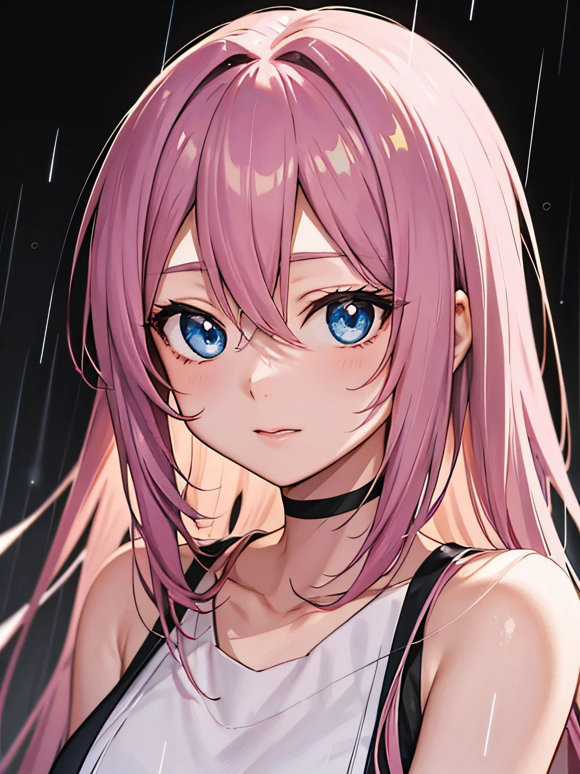 Anime girl with pink hair and blue eyes in the rain, anime style 4 K, anime art wallpaper 4 K, anime art wallpaper 4k, anime art wallpaper 8 k, anime wallpaper 4 k, anime wallpaper 4k, beautiful anime portrait, anime style portrait, digital anime art, 4k anime wallpaper, digital art Ilya Kuvhinov, portrait anime girl