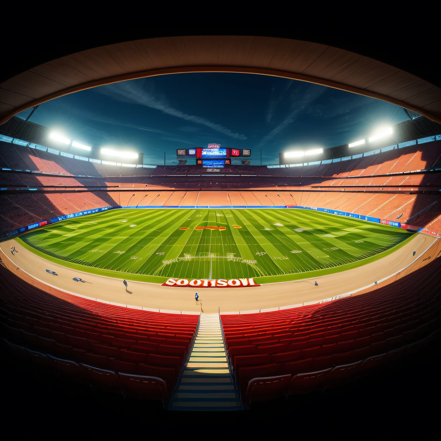 Logo with the word "Football: Hour of the Show" written in a sports font, with bright colors and a background that refers to a football stadium, with the bleachers and lawn. --auto