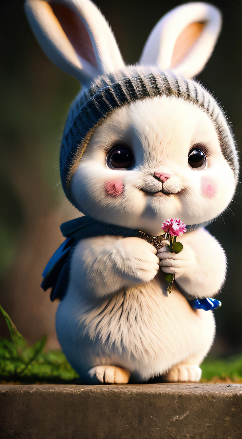 bunny, blur, bunny, flower, nature, no_humans, depth of field, to8contrast style, DARK_Glam, wearing DRK_Glam, deep shadows, (dark: 1.4)