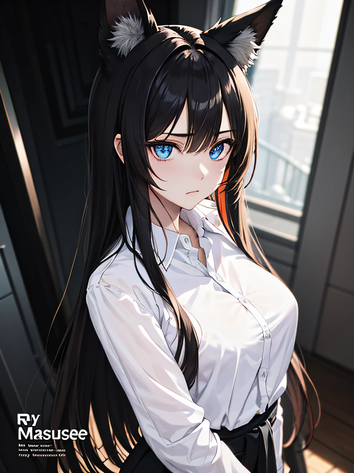 {{{{masterpiece}}}}, {{{hyper detailed}}}, {{{highres}}}, {{good anatomy}}, (((best quality))), ((an extremely delicate and beautiful)), {{an extremely detailed and delicate}}, {8k cg wallpaper}, {stunning art}, {{illustration}}, {amazing}, original, mature, ((half-body shot)), ((pale skin)), intricate, (depth of field), highly detailed body, (((masterpiece))), (extremely high quality artwork), detailed face, masterwork, best quality, incredibly absurdness, ((best quality)), (ultra-detailed), (beautiful detailed eyes), (((Galaxy eyes))), ((bored eyes)), Helf-lid eyes, hyper intricate, extremely detailed girl, beautiful detailed eyes, vibrant eyes, ray tracing, [[[vibrant colors]]], from waist up, girl, sharp focus, [[best quality]], illustration, dynamic angle, depth of field, dynamic light, 1girl, ((split hair, very long hair, straight hair)), black and white hair, multicolored hair, silky hair, dynamic hair, medium breasts, (blue eyes), sharp eyes, long eyelashes, ((white shirt)), black tie, anime ears, long animal ears, fox ears, casual shirt, frown, bored expression, dynamic lights, god rays, cinematic lightning, (ultra-detailed:1.3), cloudy background, concrete floor
(magazine:1.3), (cover-style:1.3), fashionable, woman, vibrant, outfit, posing, front, colorful, dynamic, background, elements, confident, expression, holding, statement, accessory, majestic, coiled, around, touch, scene, text, cover, bold, attention-grabbing, title, stylish, font, catchy, headline, larger, striking, modern, trendy, focus, fashion,