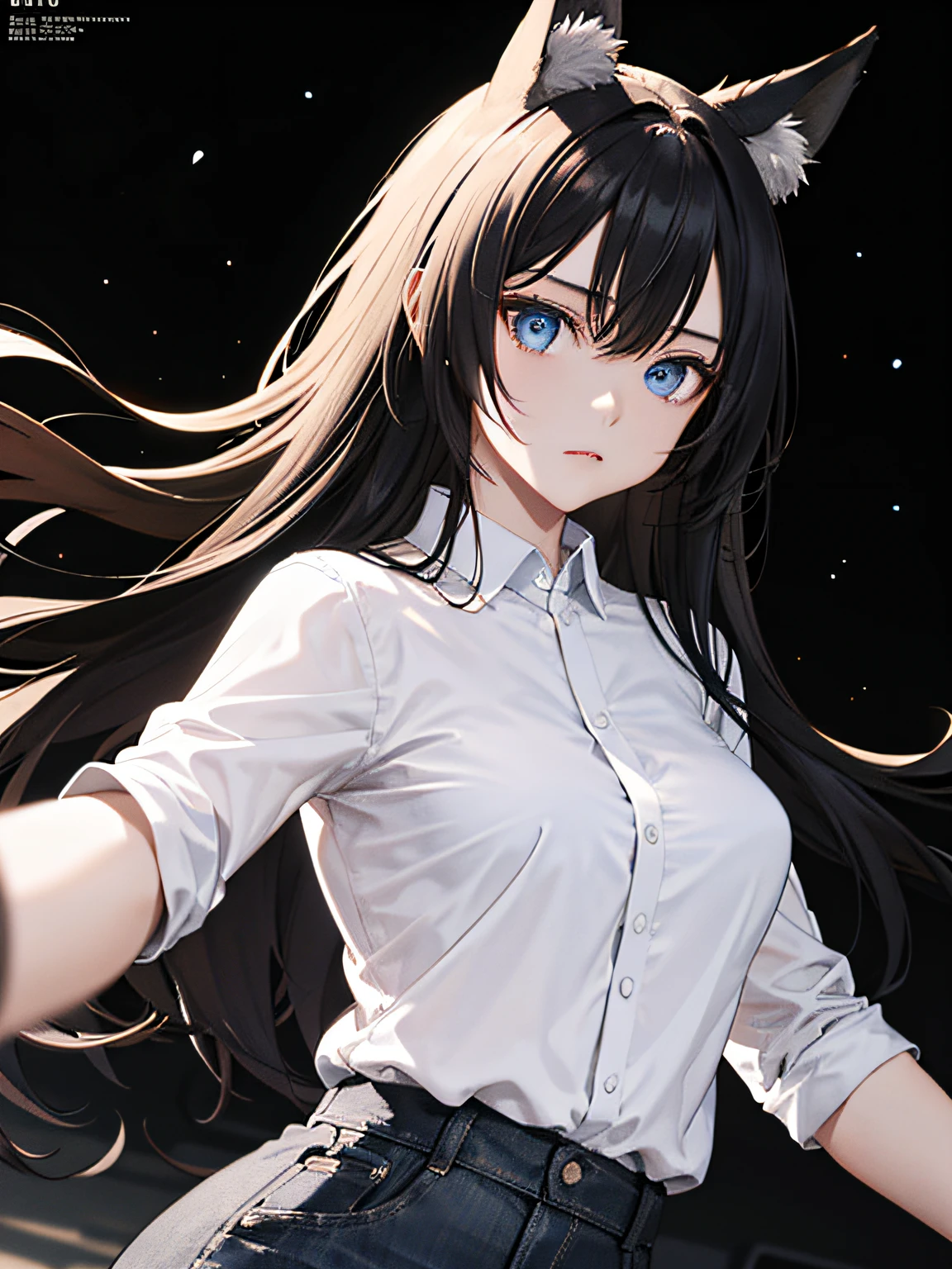 {{{{masterpiece}}}}, {{{hyper detailed}}}, {{{highres}}}, {{good anatomy}}, (((best quality))), ((an extremely delicate and beautiful)), {{an extremely detailed and delicate}}, {8k cg wallpaper}, {stunning art}, {{illustration}}, {amazing}, original, mature, ((half-body shot)), ((pale skin)), intricate, (depth of field), highly detailed body, (((masterpiece))), (extremely high quality artwork), detailed face, masterwork, best quality, incredibly absurdness, ((best quality)), (ultra-detailed), (beautiful detailed eyes), (((Galaxy eyes))), ((bored eyes)), Helf-lid eyes, hyper intricate, extremely detailed girl, beautiful detailed eyes, vibrant eyes, ray tracing, [[[vibrant colors]]], from waist up, girl, sharp focus, [[best quality]], illustration, dynamic angle, depth of field, dynamic light, 1girl, ((split hair, very long hair, straight hair)), black and white hair, multicolored hair, silky hair, dynamic hair, medium breasts, (blue eyes), sharp eyes, long eyelashes, ((white shirt)), black tie, anime ears, long animal ears, fox ears, casual shirt, frown, bored expression, dynamic lights, god rays, cinematic lightning, (ultra-detailed:1.3), cloudy background, concrete floor
(magazine:1.3), (cover-style:1.3), fashionable, woman, vibrant, outfit, posing, front, colorful, dynamic, background, elements, confident, expression, holding, statement, accessory, majestic, coiled, around, touch, scene, text, cover, bold, attention-grabbing, title, stylish, font, catchy, headline, larger, striking, modern, trendy, focus, fashion,