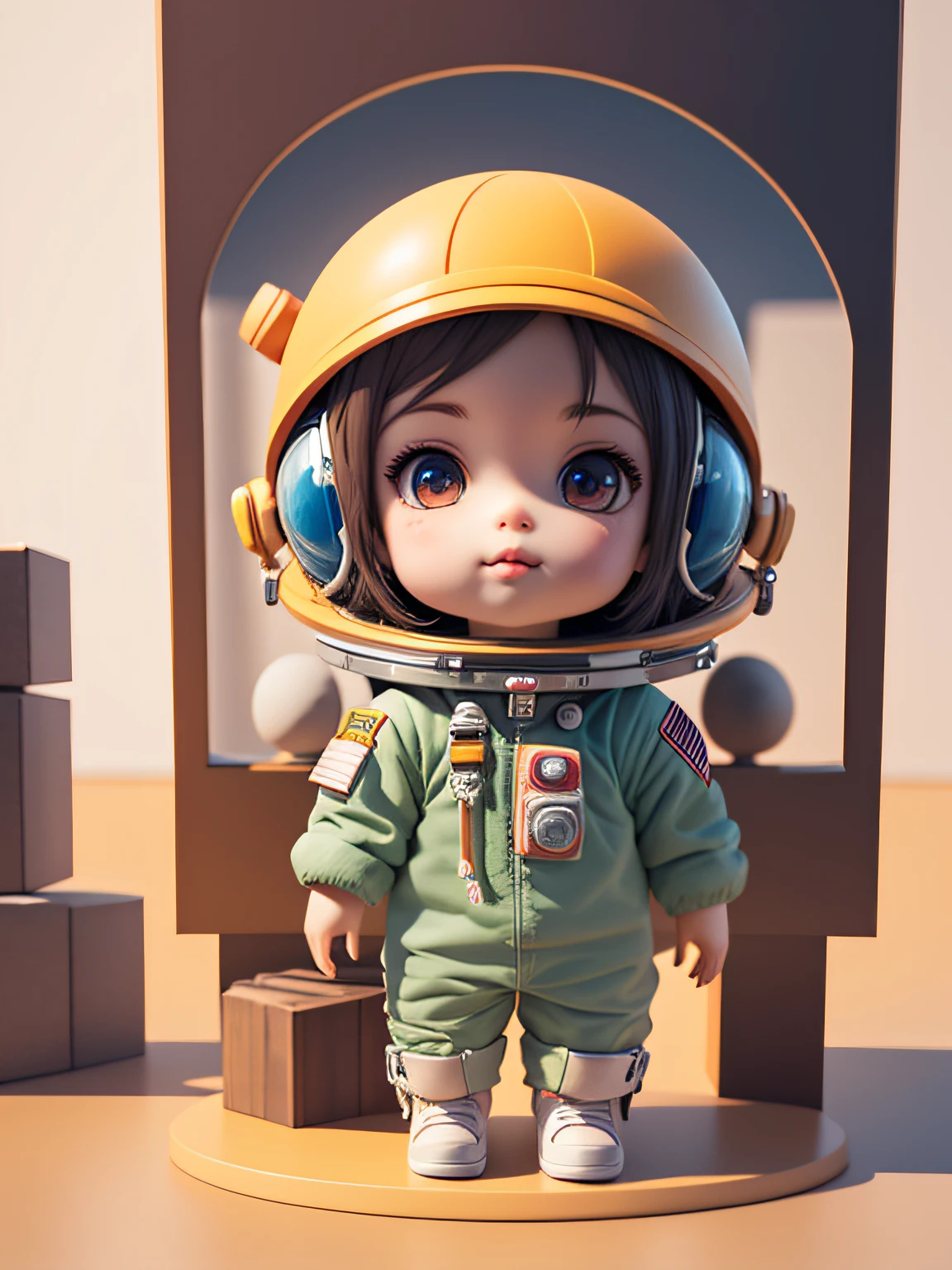 There is a little doll with helmet and helmet, cute 3d rendering, little astronaut looking up, portrait anime space cadet boy, cute 3d anime boy rendering, cute detailed digital art, male explorer mini cute boy, 3d rendering stylized, 3d rendered character art 8k, cute digital painting, anime style 3d, super detailed rendering
