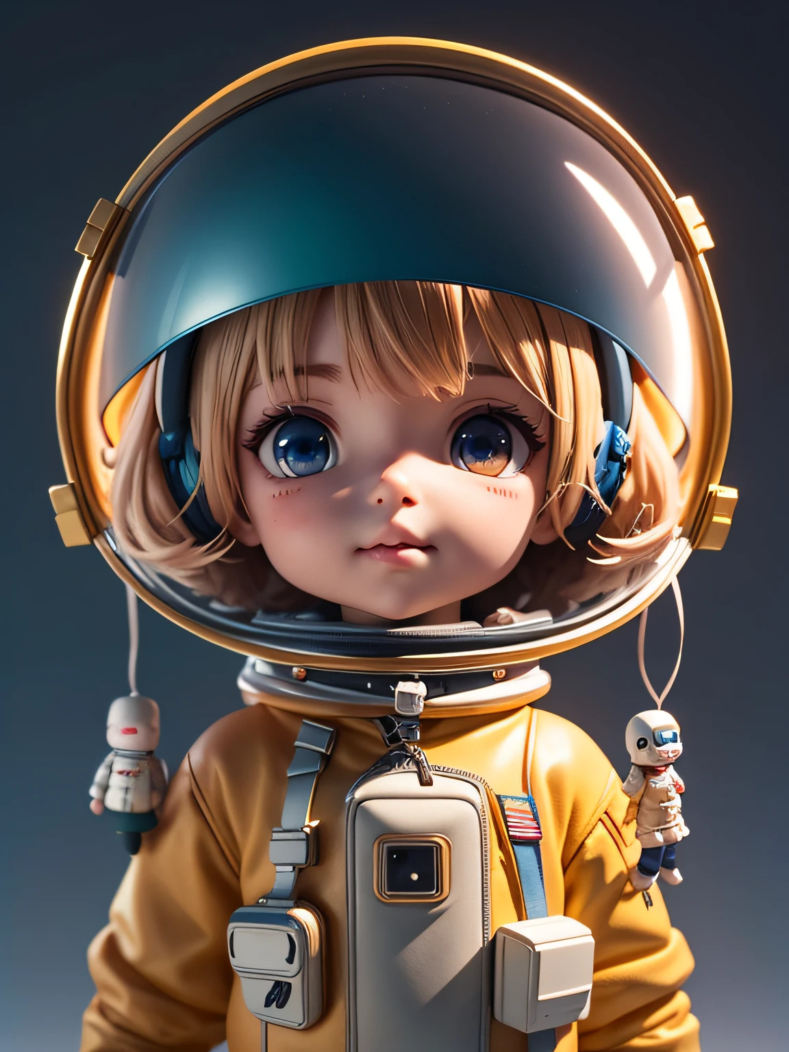 There is a little doll with helmet and helmet, cute 3d rendering, little astronaut looking up, portrait anime space cadet boy, cute 3d anime boy rendering, cute detailed digital art, male explorer mini cute boy, 3d rendering stylized, 3d rendered character art 8k, cute digital painting, anime style 3d, super detailed rendering