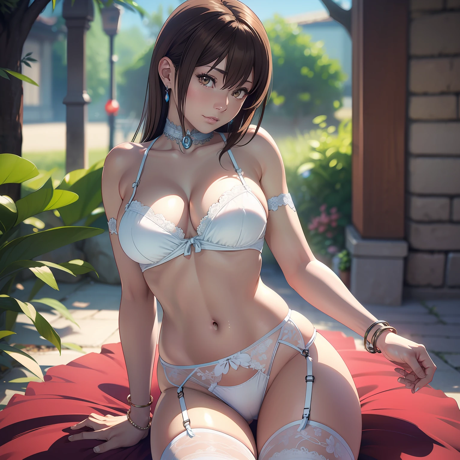 (Ultra detailed CG unified 8k wallpaper: 1.5), < (masterpiece: 1.5), (highest image quality: 1.7), high resolution illustration, (pupil precision, face detail 1.3), (detail, : 1.3, best quality), (super detailed), (very delicate and beautiful), (illustration), (painting), (masterpiece: 1.5), Misaki, white lingerie, garter belt, camel toe