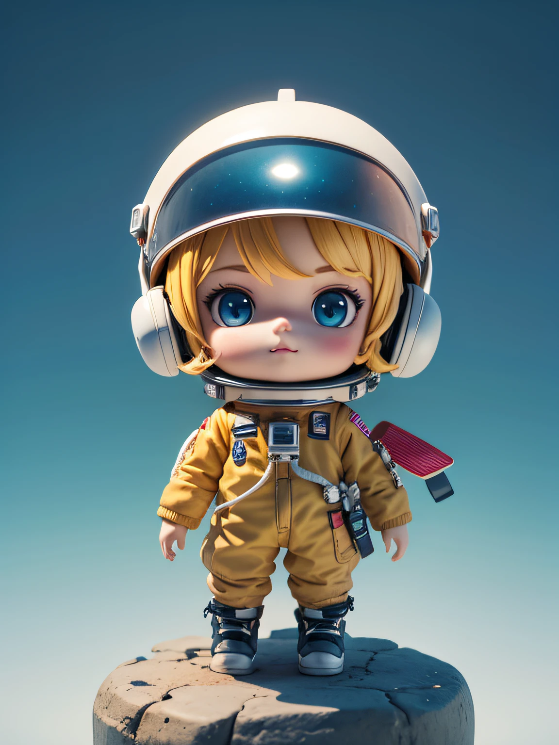 There is a little doll with helmet and helmet, cute 3d rendering, little astronaut looking up, portrait anime space cadet boy, cute 3d anime boy rendering, cute detailed digital art, male explorer mini cute boy, 3d rendering stylized, 3d rendered character art 8k, cute digital painting, anime style 3d, super detailed rendering