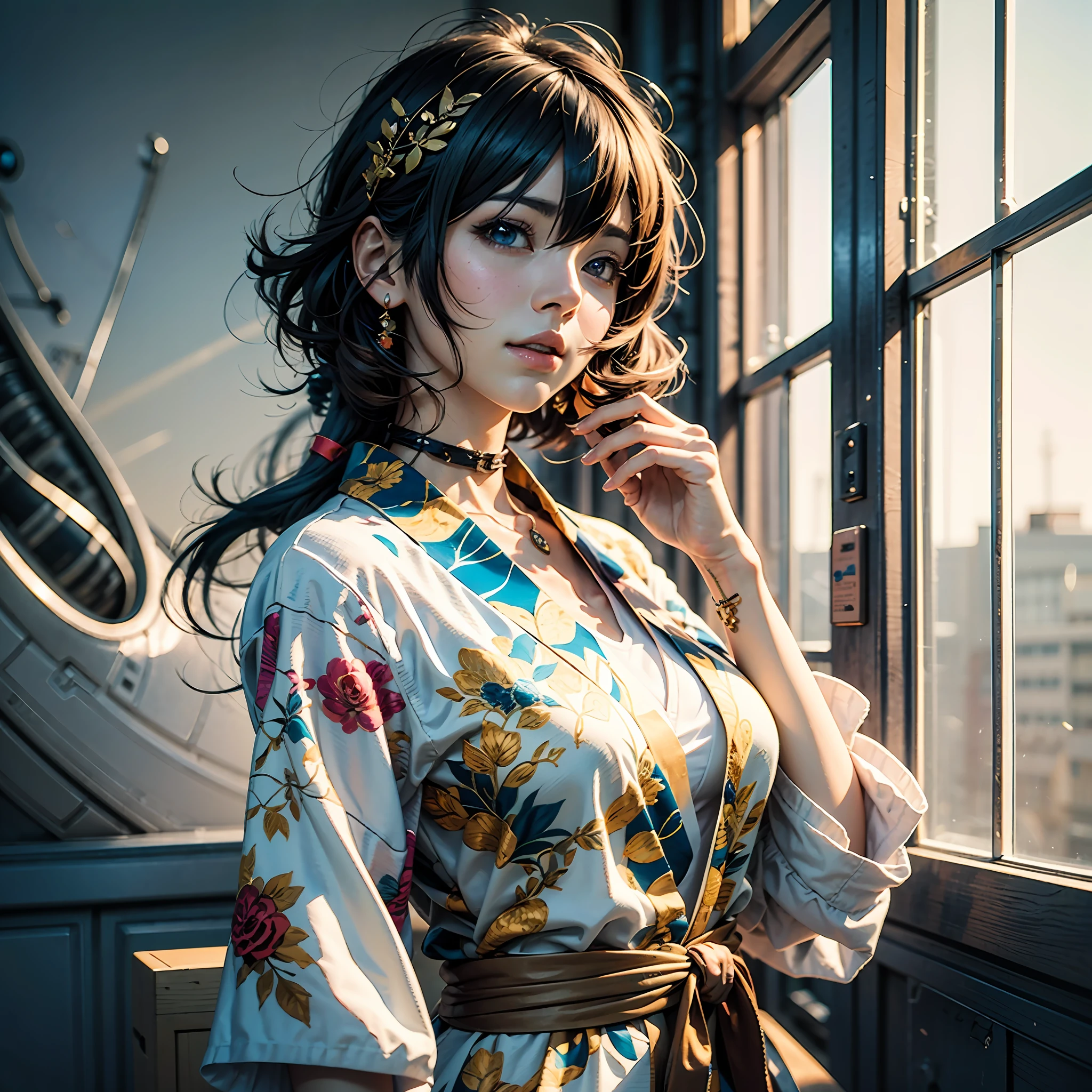Final fantasy (Yuna,fullbody) Anime girl with brown hair and white kimono dress holding her necklace, beautiful character painting, soft anime CG art, Realistic anime art style, beautiful anime portrait, beautiful anime woman, photorealistic anime girl rendering, Makoto Shinkai and Artgerm, realistic 3D anime style, anime realism style,  Anime Style Digital Art, Beautiful Anime Girl