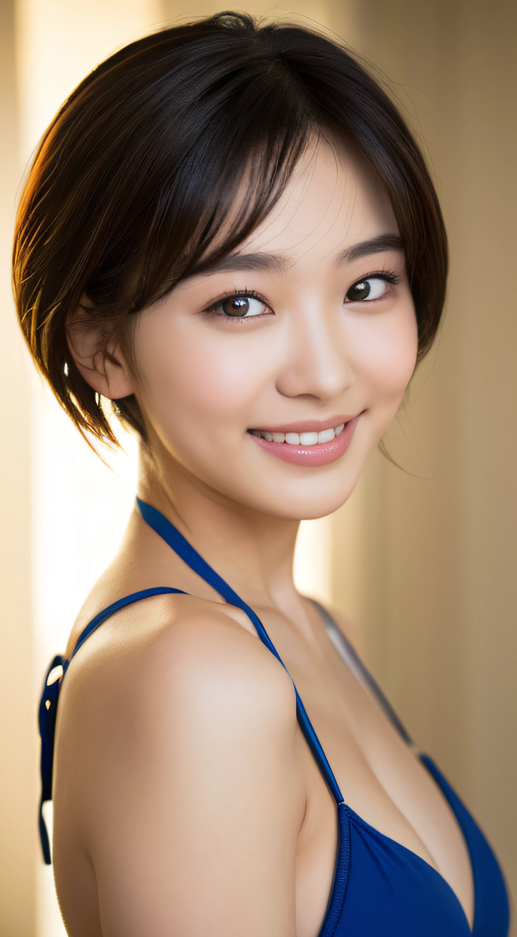 ((Top Quality, 8k, Masterpiece: 1.3)), 1 Girl, Middle Breasts, Pretty Woman: 1.3, (Short Hairstyle: 1.2), Full Body, Super Detail Face, Big Detail Eyes, Double Eyelids, Bright Face, Full Smile, 16 Years Old, Micro Bikini