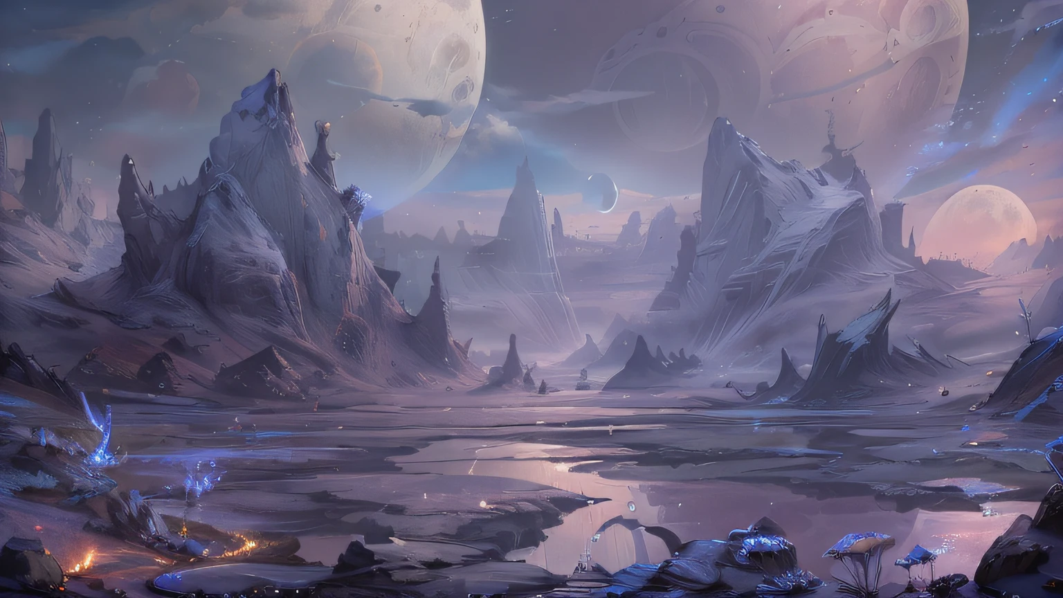 (enlarged: 1.1), mountains and a lake with a moon in the sky, 4k highly detailed digital art, 4k hd very detailed wallpaper, stunning fantasy landscape, sci-fi fantasy desktop wallpaper, unreal engine 4k wallpaper, 4k detailed digital art, sci-fi fantasy wallpaper, epic dreamlike fantasy landscape, 4k hd matte digital painting, 8k stunning art