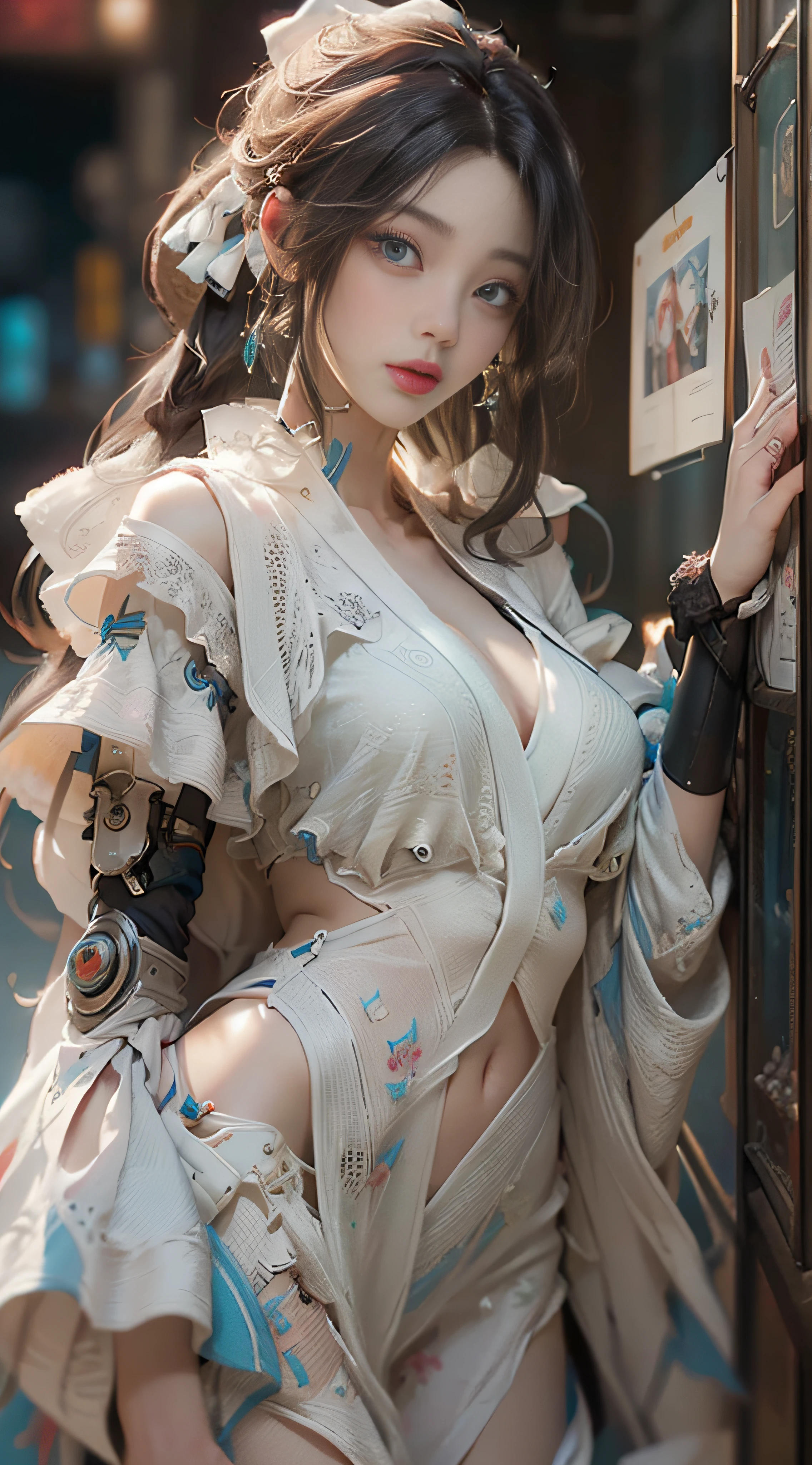 ((best best quality)), ((MasterPiece)), (Detail:1.4), 3D, A beautiful cyberpunk female image,HDR（high dynamic range）,RayTrace,nvidia rtx,The ultra-Resolution,Unreal 5,Subsurface scattering、pbr texturing、postprocessing、Anisotropic Filtering、depth offield、Maximum Clarity and Clarity、Many-Layer Textures、Albedo and Specular map、Surface coloring、Mitsu-Accurate simulation of material interactions、Perfect Scale、octanerendering、Two-colored light、large aperture、low ISO、white balance、Rule of Thirds、8K RAW、beautiful bright pupils，flowing robe，Fine pupils，Detailed face and eyes，Long Lashes，Blushlush，voluminous hair，Tender red lips