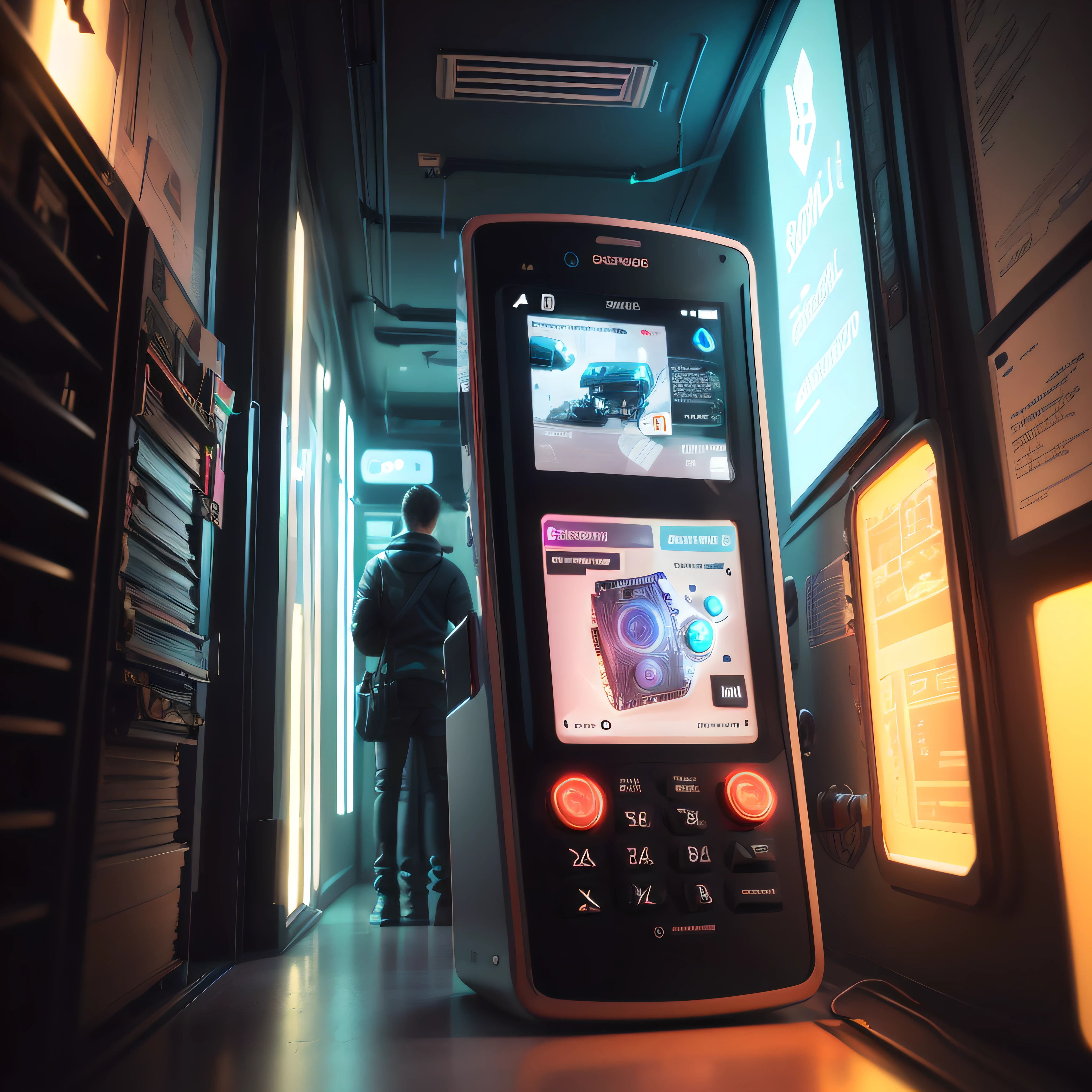 there is a cell phone that is sitting on a table, 3 d render beeple, beeple. hyperrealism, beeple masterpiece, inspired by Beeple, beeple!!, beeple |, in style of beeple, beeple rendering, by Beeple, beeple style