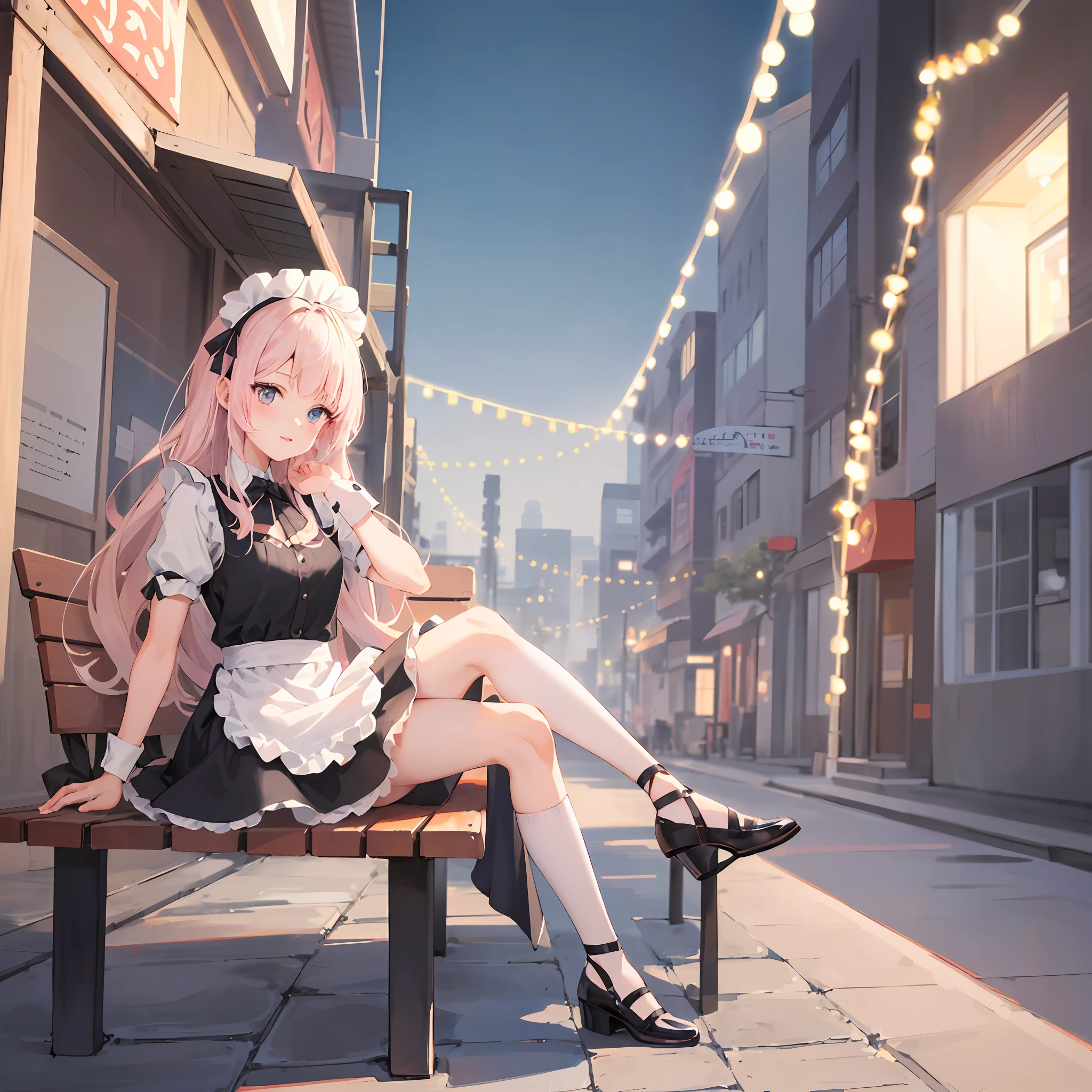 anime girl with long white hair and black dress sitting on a bench, beautiful anime portrait, anime girl in a maid costume, anime visual of a cute girl, cute anime girl portraits, portrait anime girl, young anime girl,  in dress, anime style 4 k, high quality anime artstyle, anime art wallpaper 8 k, clean detailed anime art, beautiful anime girl