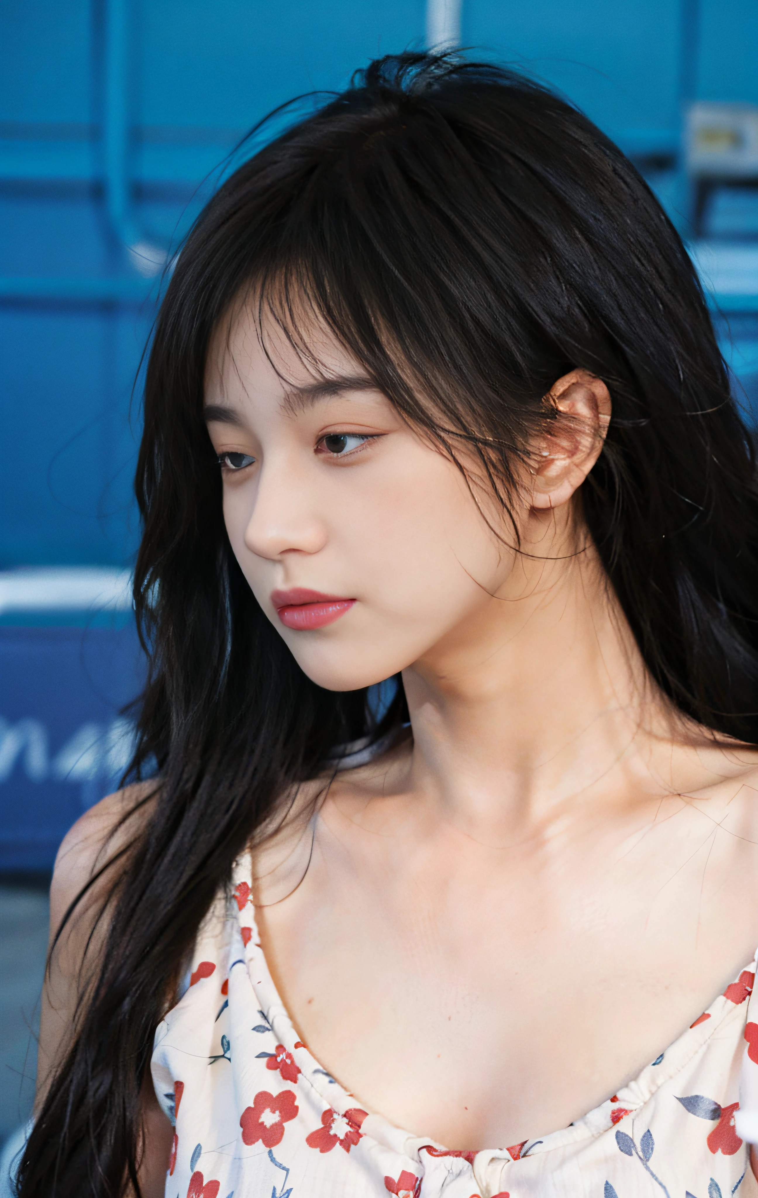 8K, Best Quality, Obra-prima, Resoulution Ultra High Resolution, (Realistic: 1.4), RAW Photo, (Realistic Skin Texture: 1.3), (Film Grain: 1.3), (Selfie Angle), 1 Gal Girl, Beautiful Eyes and Face Details, Obra-prima, Best Quality T, Close-up, Upper Body, Beautiful Eyes, Good Nose, Closed Eyes