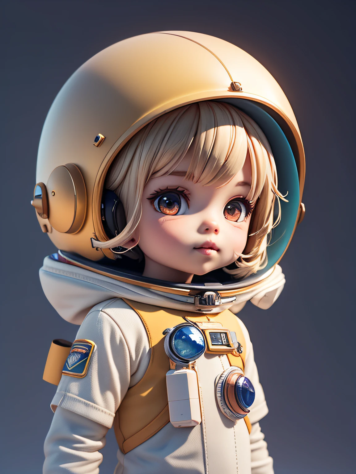 There is a little doll with helmet and helmet, cute 3d rendering, little astronaut looking up, portrait anime space cadet boy, cute 3d anime boy rendering, cute detailed digital art, male explorer mini cute boy, 3d rendering stylized, 3d rendered character art 8k, cute digital painting, anime style 3d, super detailed rendering