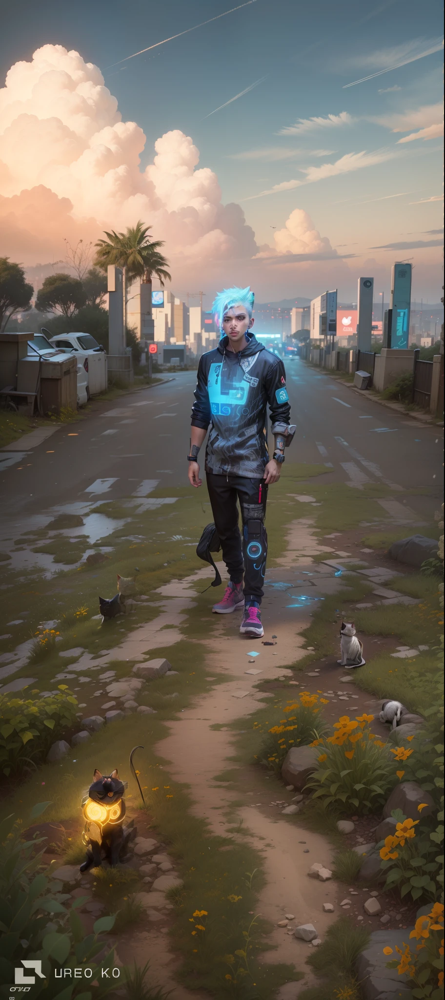 Cyberpunk smart boy.cat. 8k. Ultra