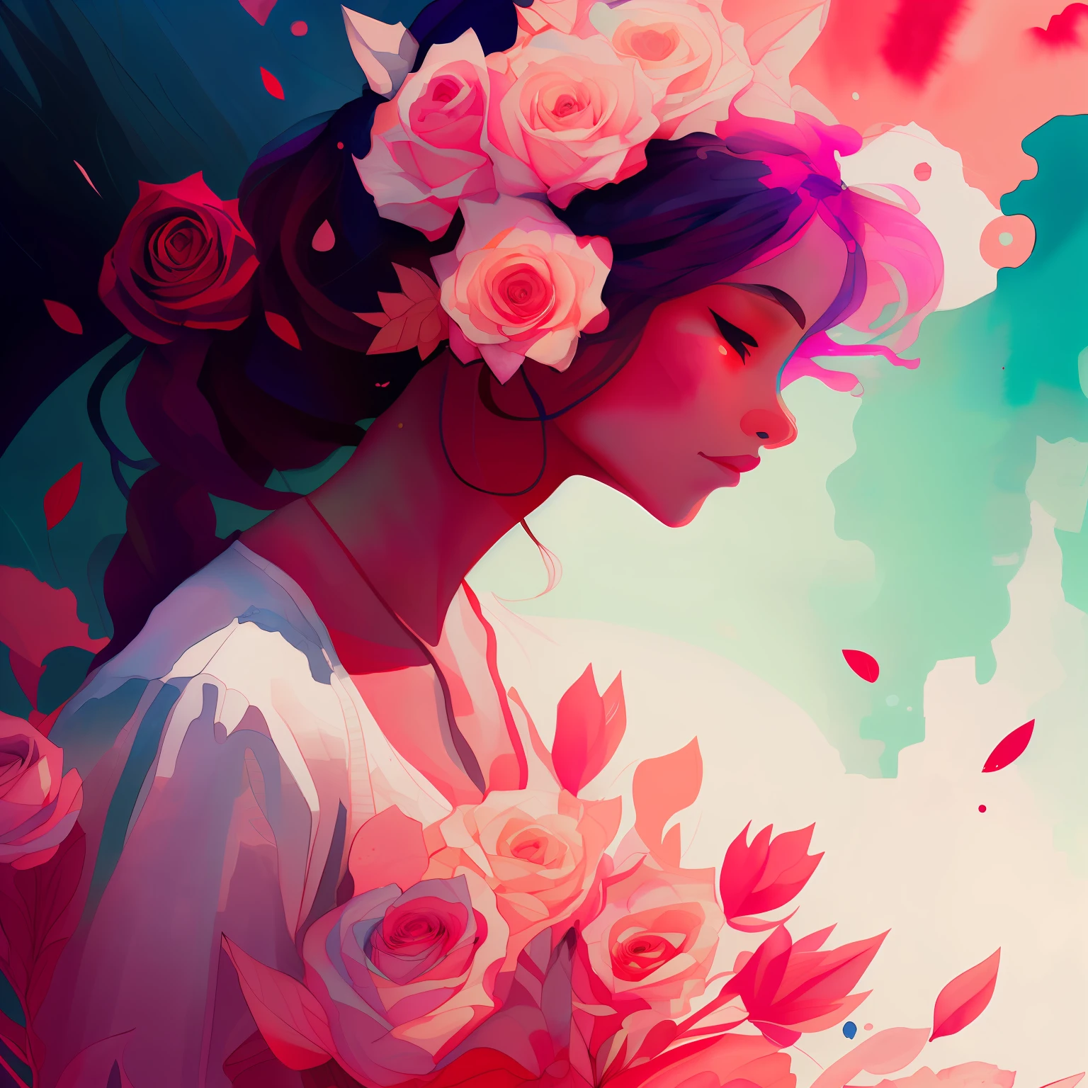 Wtrcolor style, (Roses) digital art, official arts, Blowing in the wind, Obra-prima, bella, ((watercolor)), Paint Splash, Intricate details. Very detailed, Trends on Artstation, Rachel Walker, Pixel 957*1278  [dripping:0.7] --auto