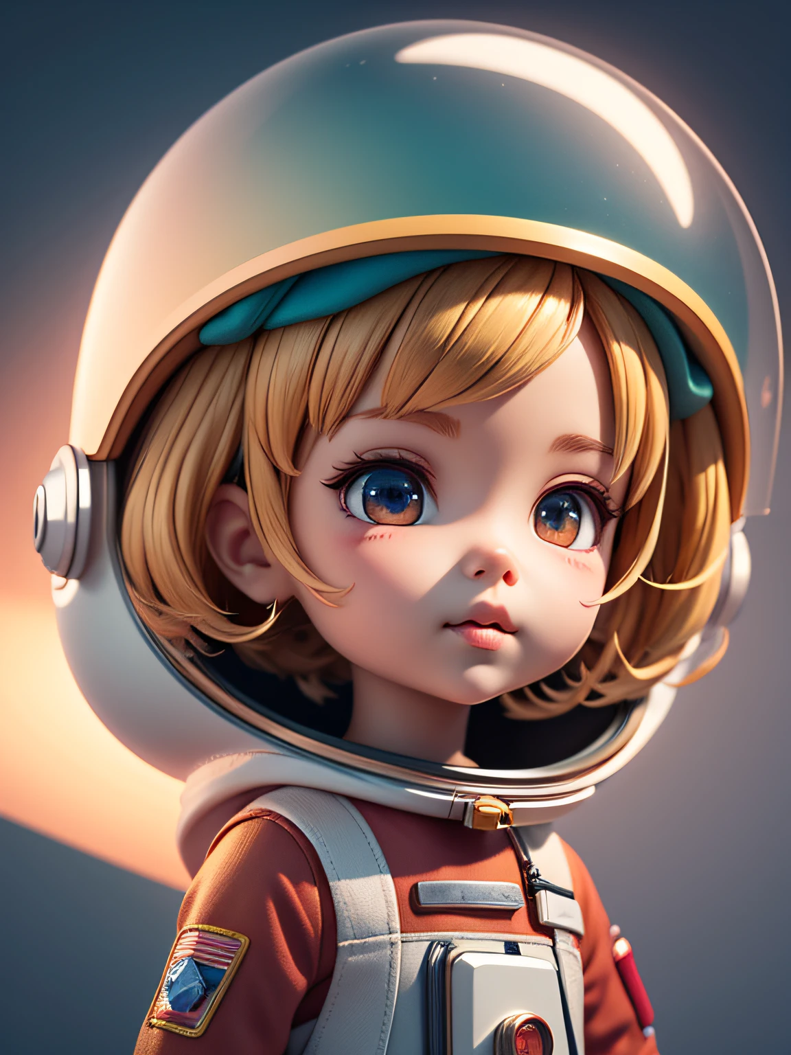 There is a little doll with helmet and helmet, cute 3d rendering, little astronaut looking up, portrait anime space cadet boy, cute 3d anime boy rendering, cute detailed digital art, male explorer mini cute boy, 3d rendering stylized, 3d rendered character art 8k, cute digital painting, anime style 3d, super detailed rendering