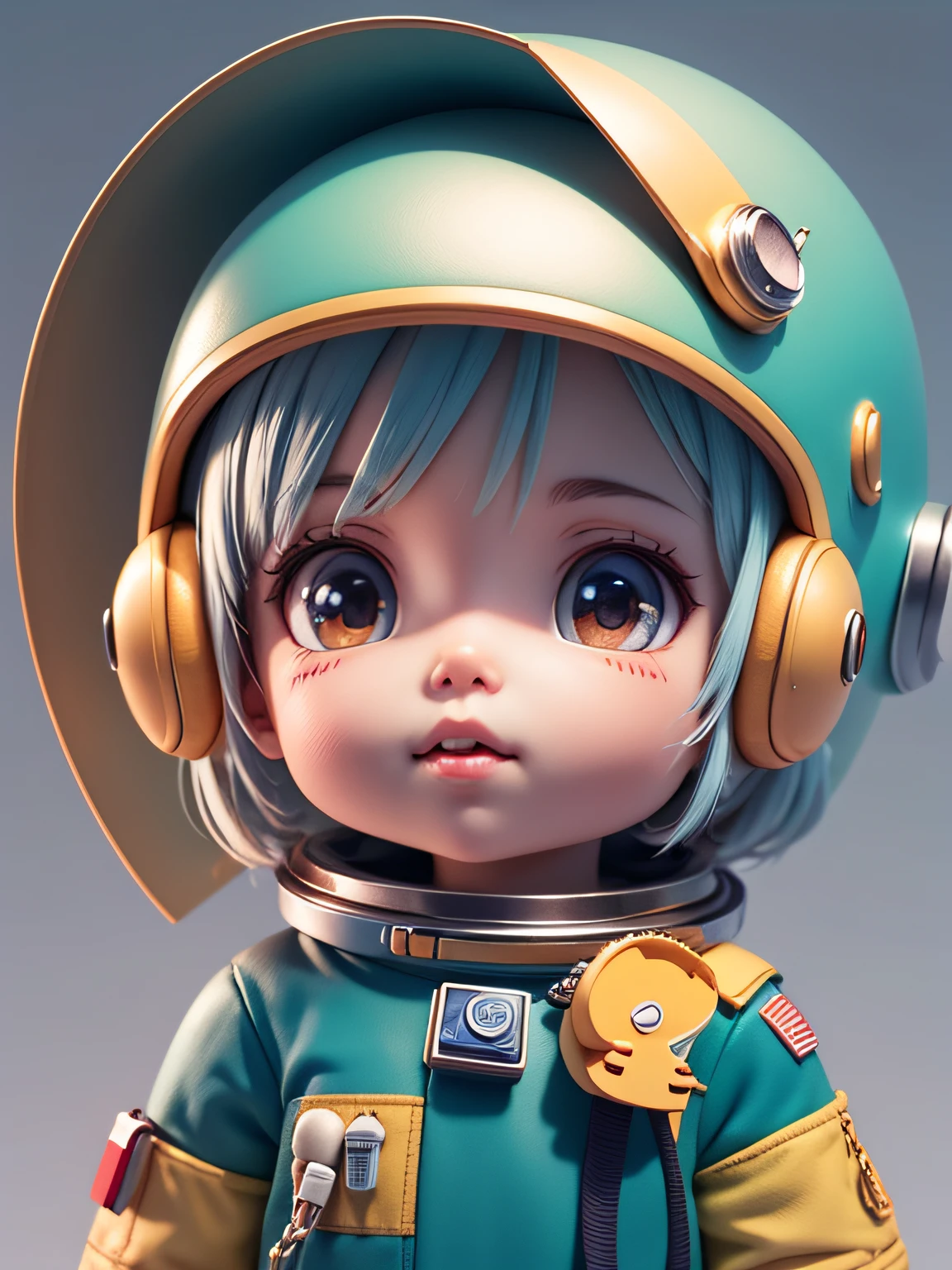 There is a little doll with helmet and helmet, cute 3d rendering, little astronaut looking up, portrait anime space cadet boy, cute 3d anime boy rendering, cute detailed digital art, male explorer mini cute boy, 3d rendering stylized, 3d rendered character art 8k, cute digital painting, anime style 3d, super detailed rendering