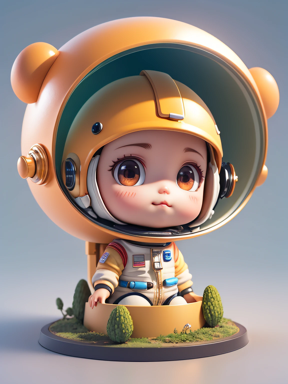 There is a little doll with helmet and helmet, cute 3d rendering, little astronaut looking up, portrait anime space cadet boy, cute 3d anime boy rendering, cute detailed digital art, male explorer mini cute boy, 3d rendering stylized, 3d rendered character art 8k, cute digital painting, anime style 3d, super detailed rendering