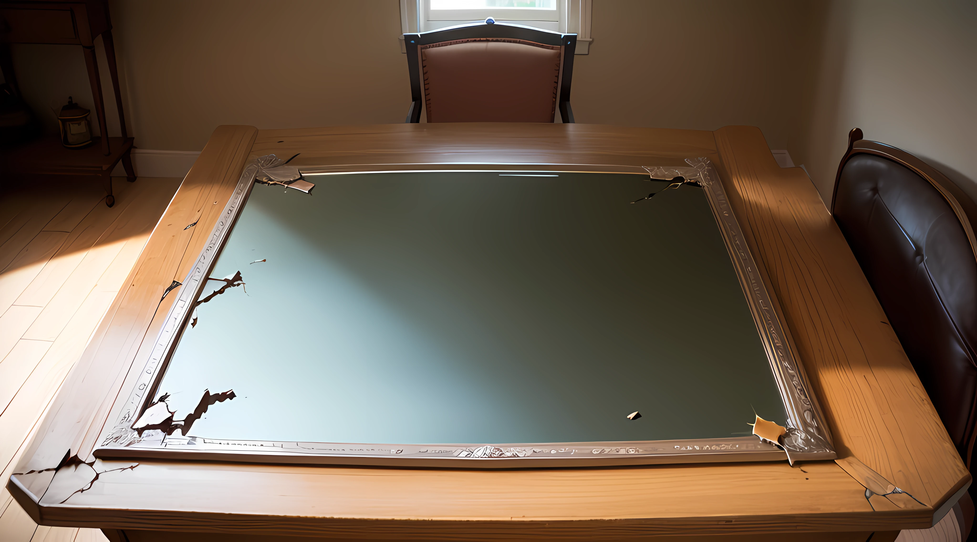 The metal table top cracked and a large mirror emerged, --auto
