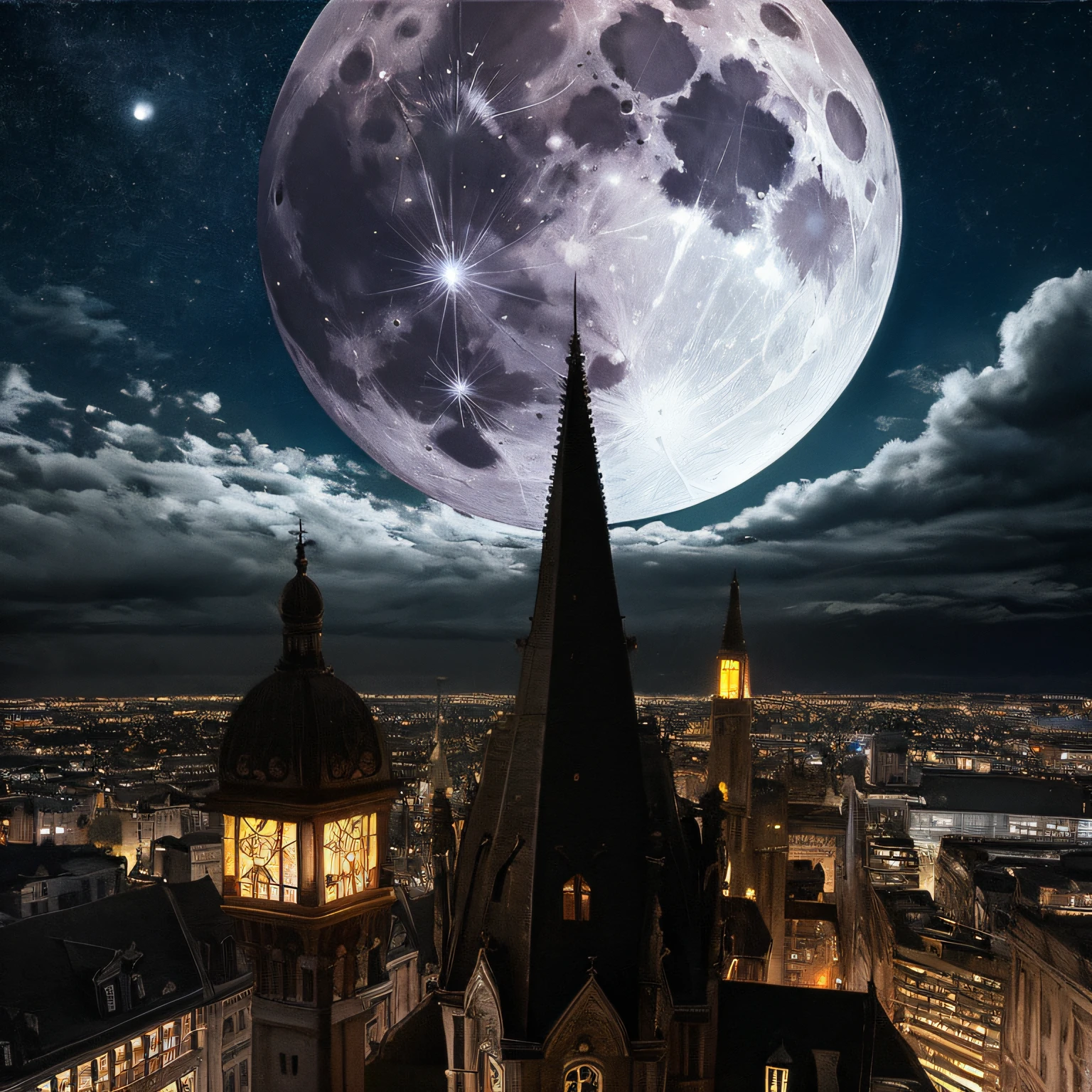 Realism style, high-resolution masterpiece, dark night, big moon,