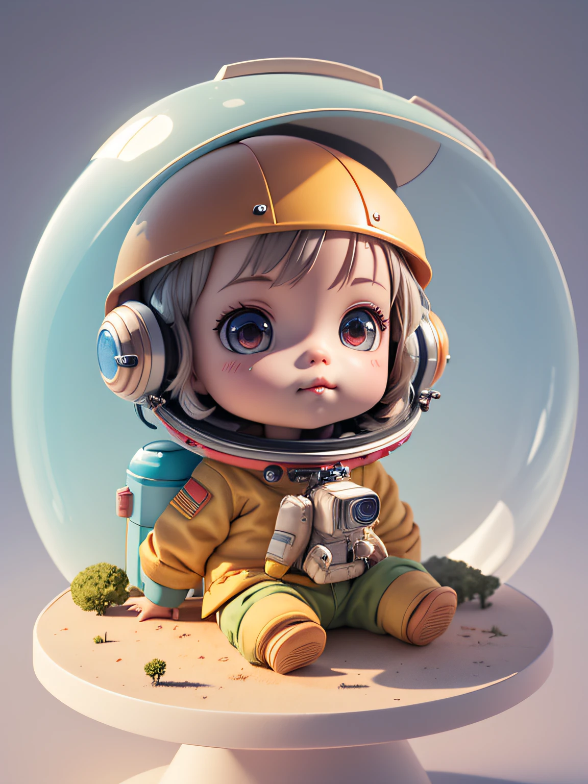There is a little doll with helmet and helmet, cute 3d rendering, little astronaut looking up, portrait anime space cadet boy, cute 3d anime boy rendering, cute detailed digital art, male explorer mini cute boy, 3d rendering stylized, 3d rendered character art 8k, cute digital painting, anime style 3d, super detailed rendering