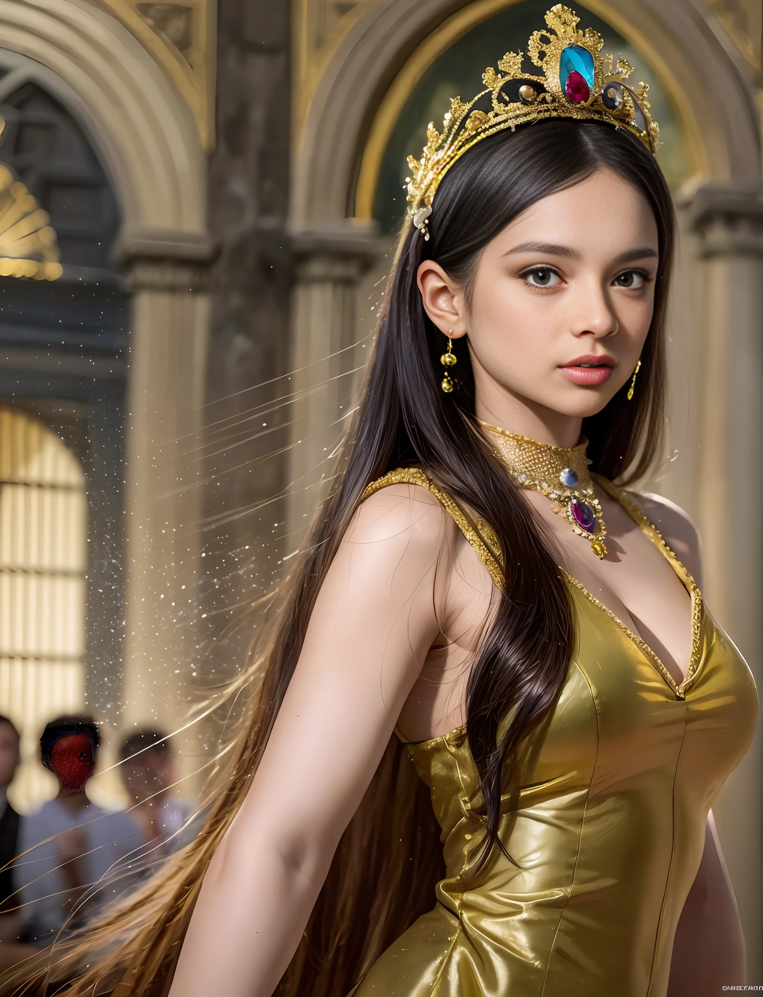 Model shooting style, (extremely detailed CG Unity 8k wallpaper), full-shot body photo of the most beautiful artwork in the world, stunning beautiful photo realistic available, super realistic super detailed photo, a beautiful girl as a female dancer entering the Loggia dei Lanzi of Florence,complex dress, banquet, crowd, [slight smile], (Sculpture of Hercules background), (princess eyes, shining pupils), detailed symmetrical beautiful hazel eyes, detailed gorgeous face, highly detailed, Vibrant, professional majestic oil painting by Ed Blinkey, Atey Ghailan, Studio Ghibli, Jeremy Mann, Greg Manchess, Antonio Moro, ArtStation Trends, CGSociety Trends, Complex, High Detail, Sharp Focus, Dramatic, Realistic Painting Art, by Midjourney and Greg Written by Rutkowski