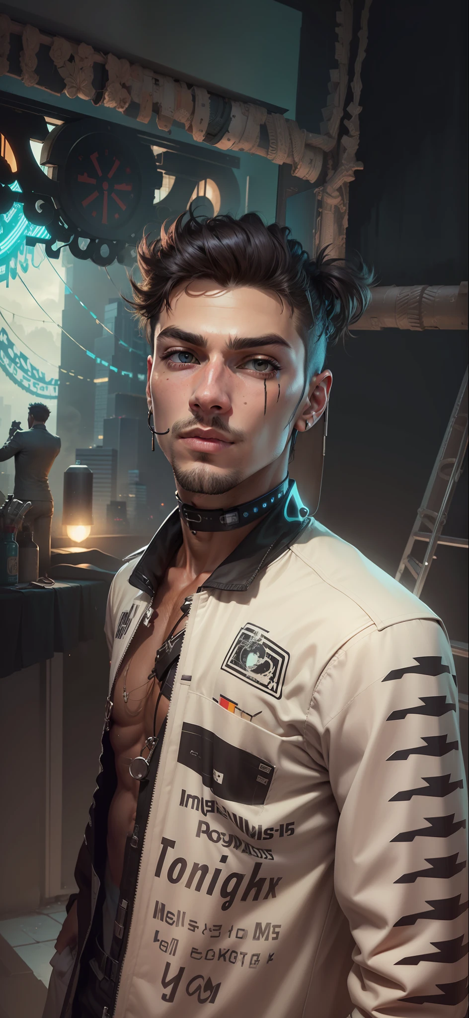Change background cyberpunk handsome boy. realistic. Face. 8k ultra realistic.
