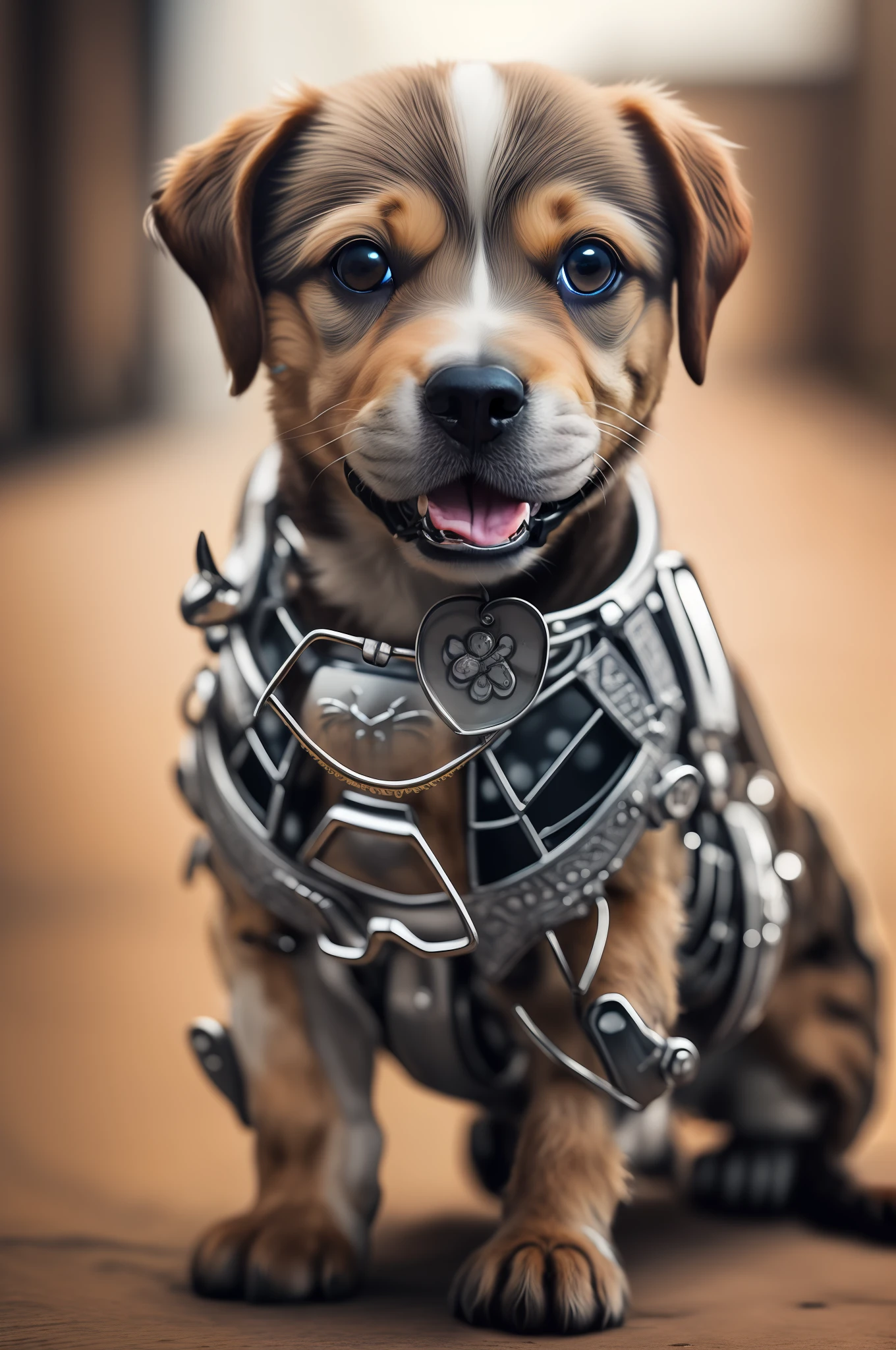 to8contrast style, a cute smoked (happy) puppy made of (metal) (cyborg:1.1), ([tail | detailed wire]:1.3), (intricate details), hdr, (intricate details, hyperdetailed:1.3), cinematic photo,super (cute) centered, by Stray game, (the most beautiful portrait in the world:1.5)