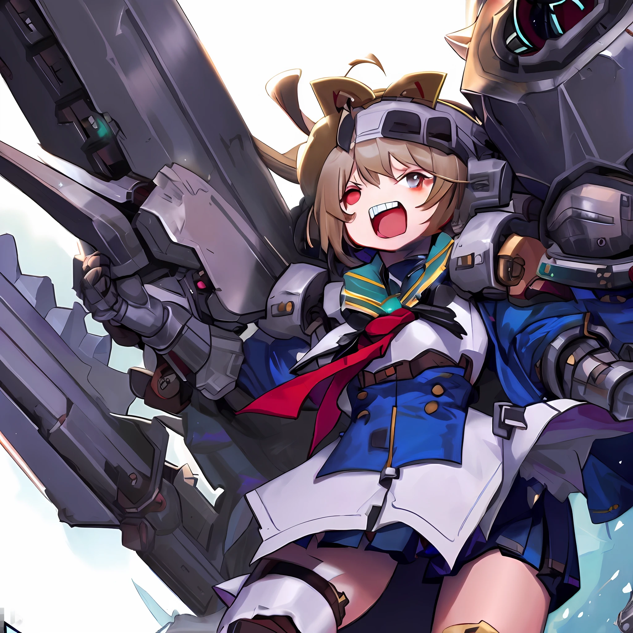 anime girl with a gun and a large machine in her hand, kantai collection style, mechanized valkyrie girl, kantai collection arcade, from the azur lane videogame, mechanized soldier girl, kancolle, azur lane style, konpeki no kantai, female mecha, girl with warship parts, art of kirokaze pixel