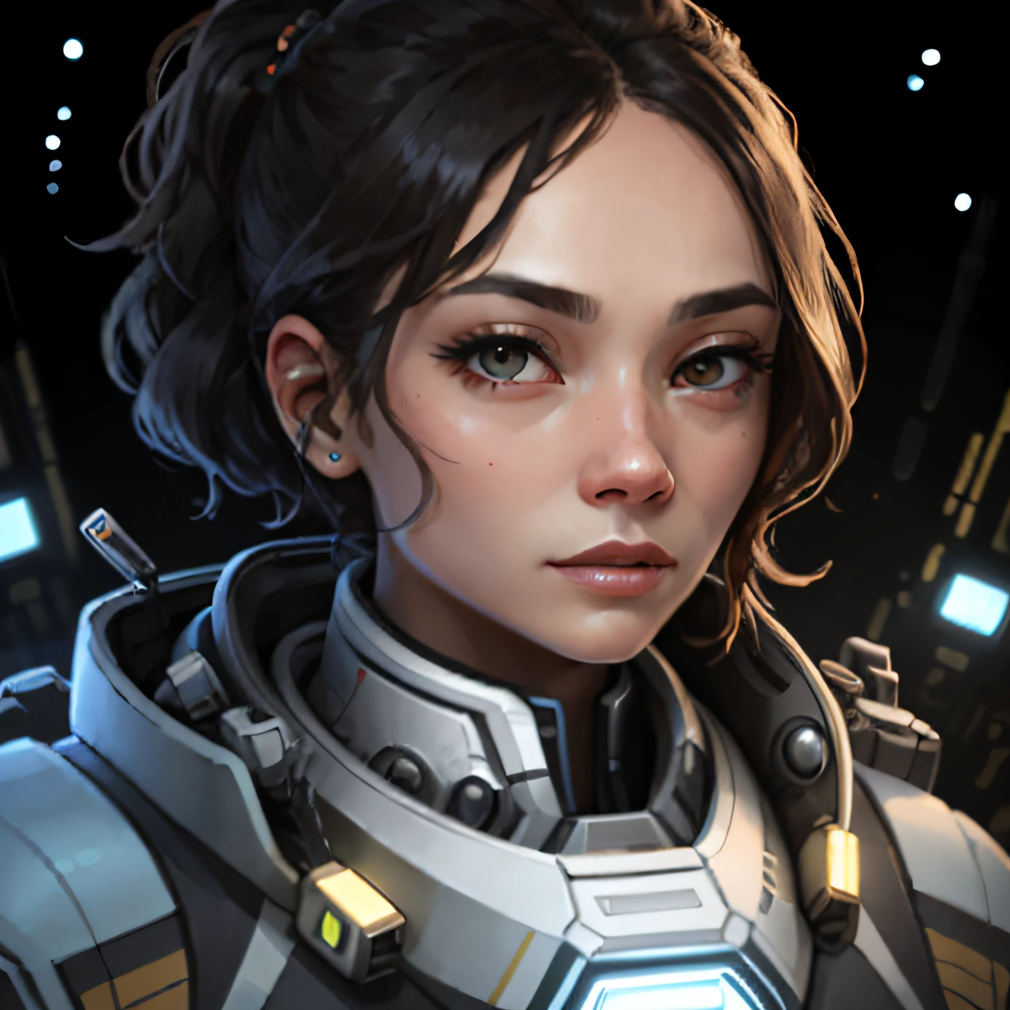 starsector, a portrait of a AI, blank background, face focus, high tech suit,