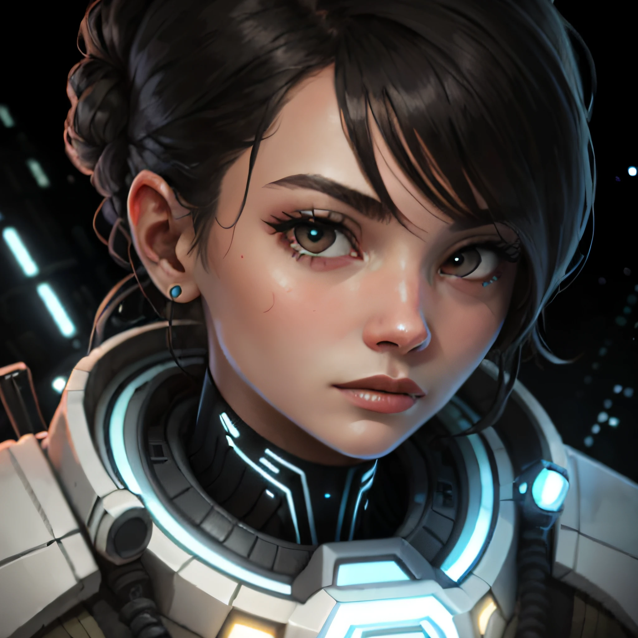 starsector, a portrait of a AI, blank background, face focus, high tech suit,