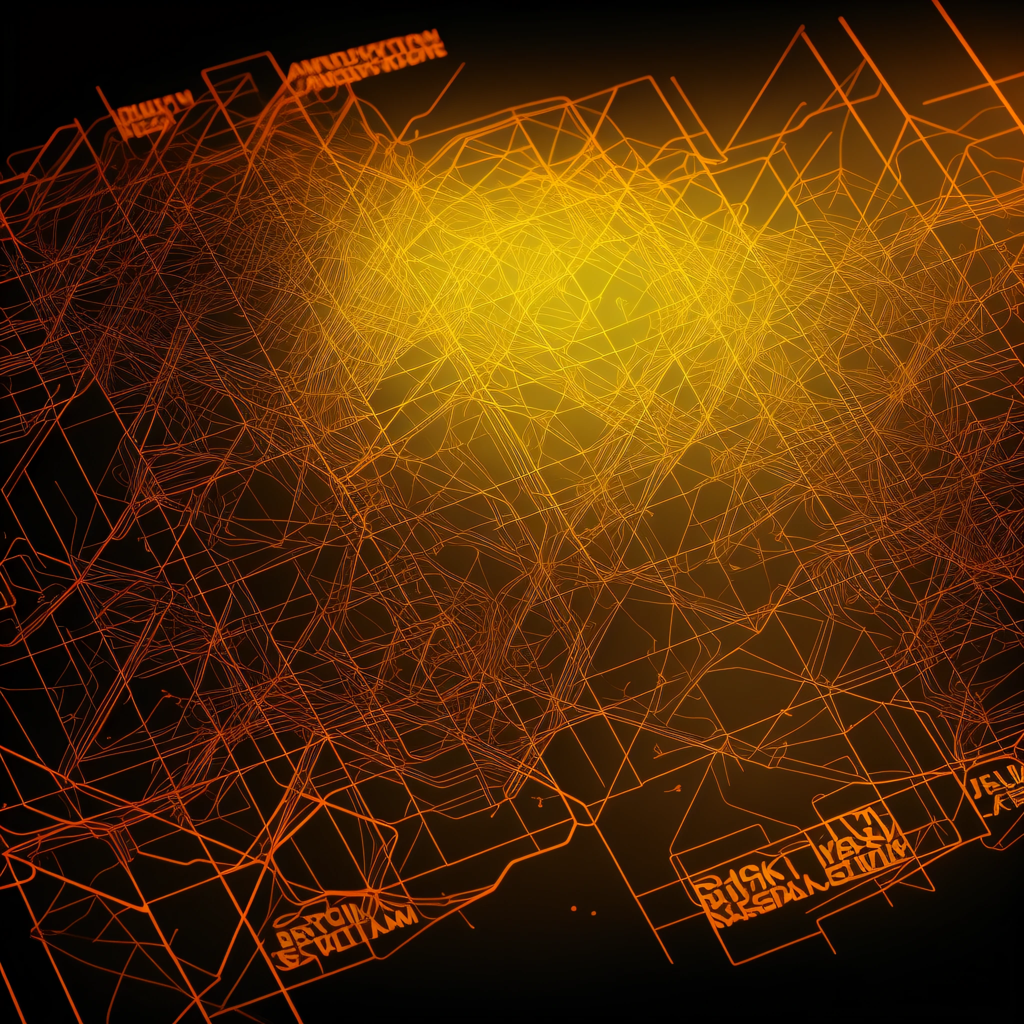 Dark yellow octagonal background with bright neon lines. Digital imaging, 8 k. A rectangular plate with 3d frame of centered black color. Cyberpunk style, futuristic details.