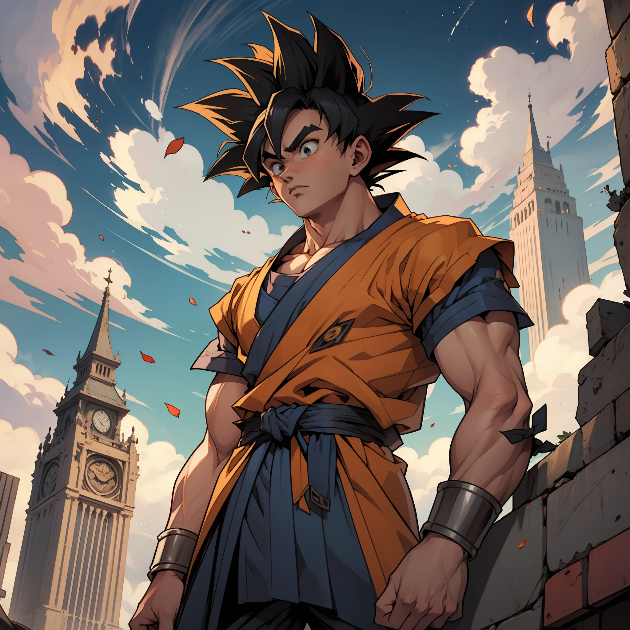 Goku, with a haughty and noble look upwards --auto --s2