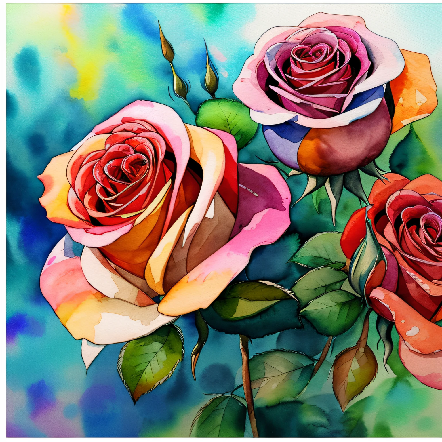 Wtrcolor style, (Roses) digital art, official arts, Blowing in the wind, Obra-prima, bella, ((watercolor)), Paint Splash, Intricate details. Very detailed, Trends on Artstation, Rachel Walker  [dripping:0.7] --auto