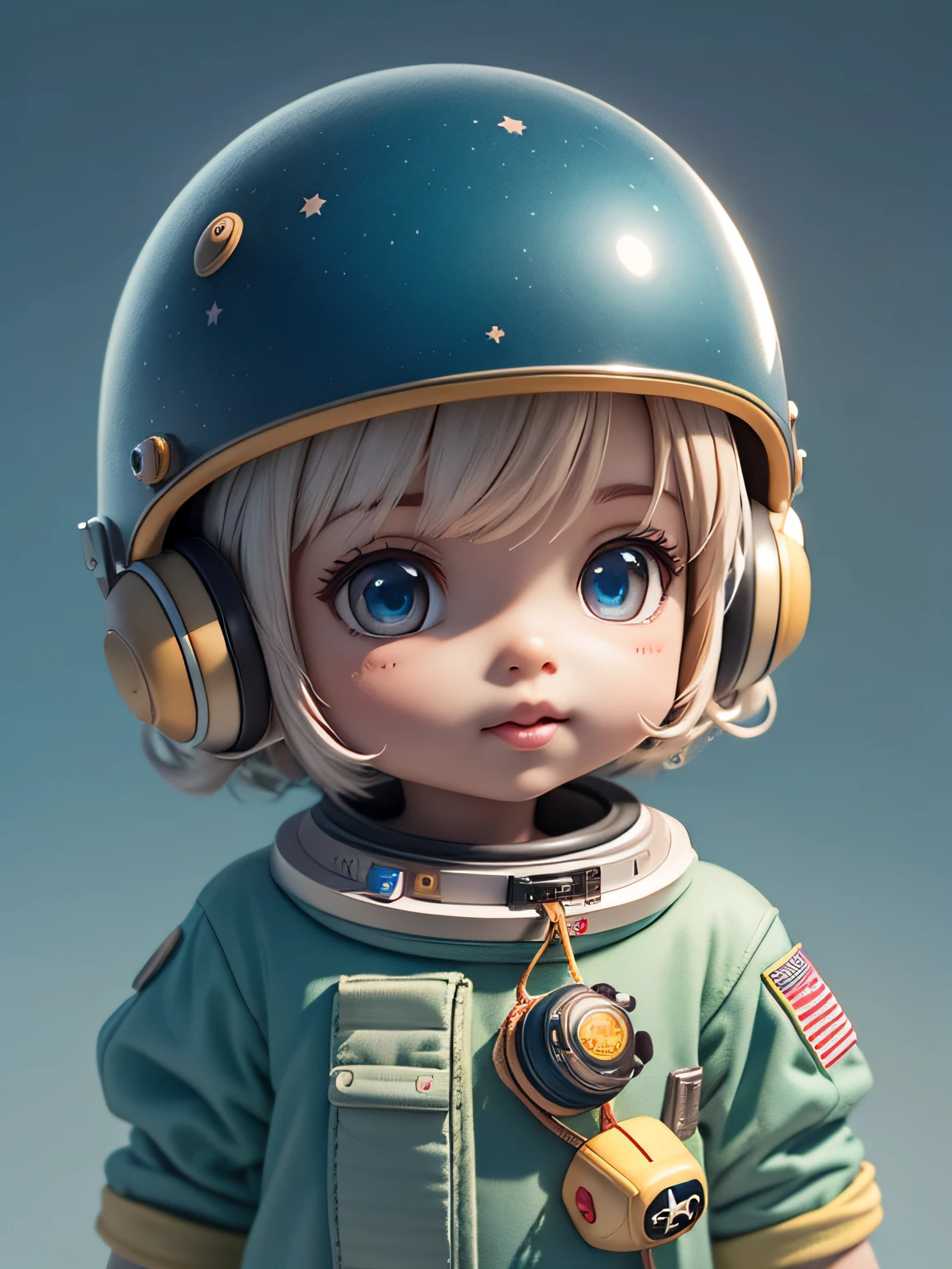 There is a little doll with helmet and helmet, cute 3d rendering, little astronaut looking up, portrait anime space cadet boy, cute 3d anime boy rendering, cute detailed digital art, male explorer mini cute boy, 3d rendering stylized, 3d rendered character art 8k, cute digital painting, anime style 3d, super detailed rendering