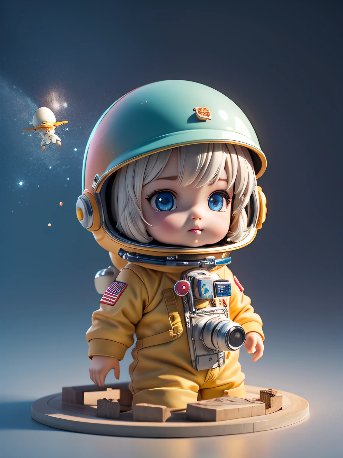 There is a little doll with helmet and helmet, cute 3d rendering, little astronaut looking up, portrait anime space cadet boy, cute 3d anime boy rendering, cute detailed digital art, male explorer mini cute boy, 3d rendering stylized, 3d rendered character art 8k, cute digital painting, anime style 3d, super detailed rendering